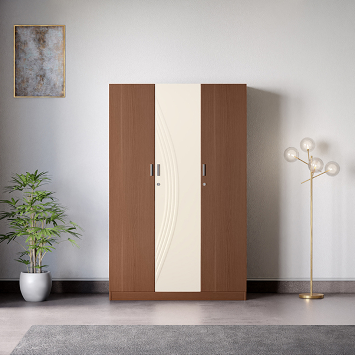 Godrej Allura Wooden Wardrobe 3 Door, Dark Walnut