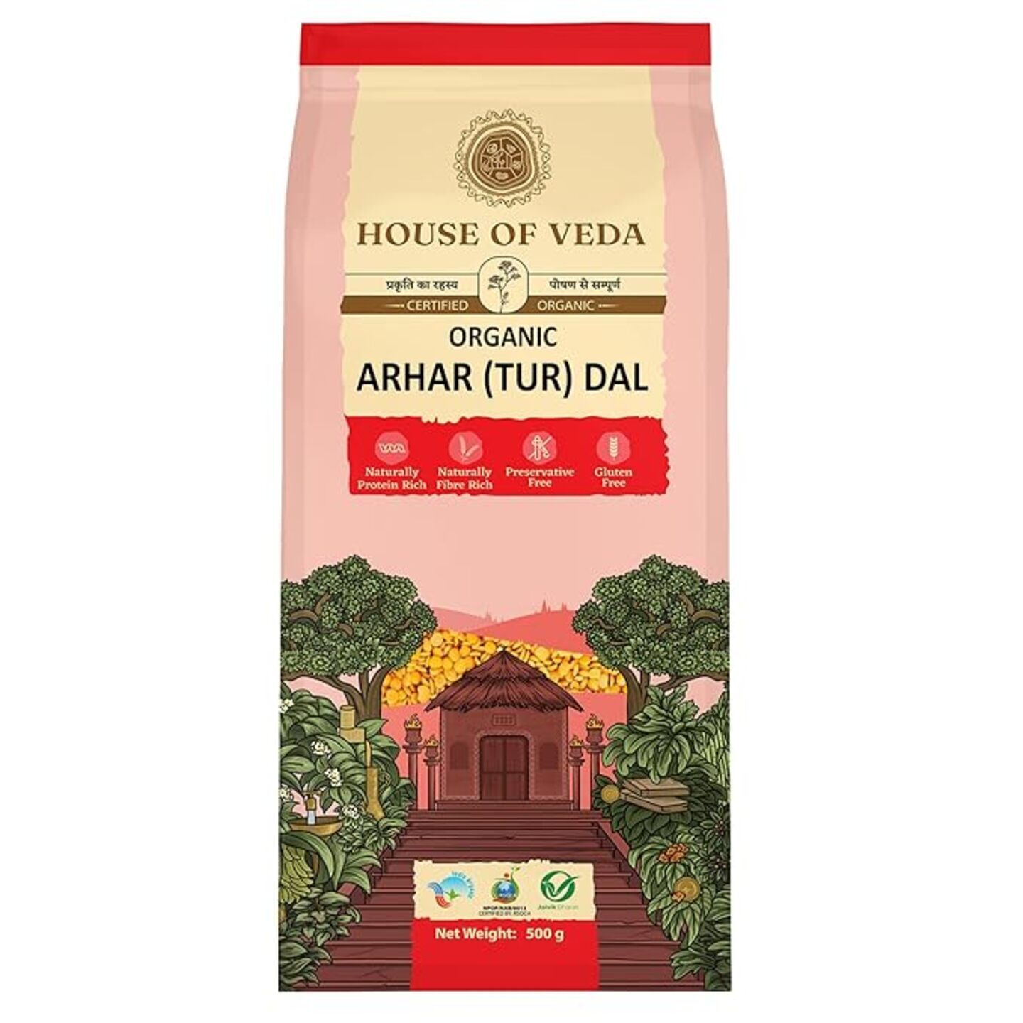 House of Veda Organic Tur (Arhar) Dal - 500g gms (हाउस ऑफ़ वेदा ओर्गनिक् तूर डाळ ५०० ग्रॅम)