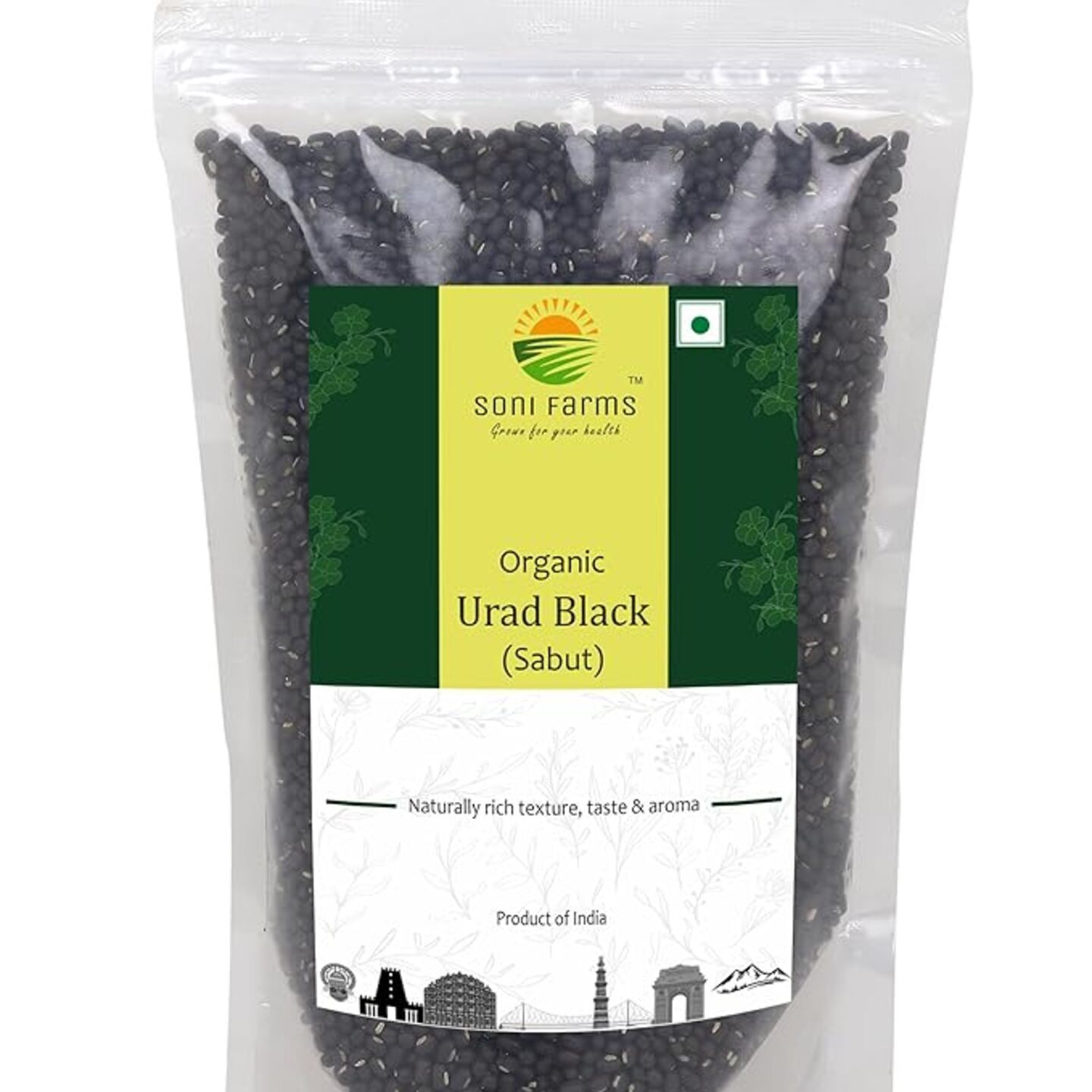 Soni Farms Organic Urad Black Whole - 1 Kg (सोनी फार्म्स ऑरगॅनिक उडीद काळा अख्खा १ किलो)