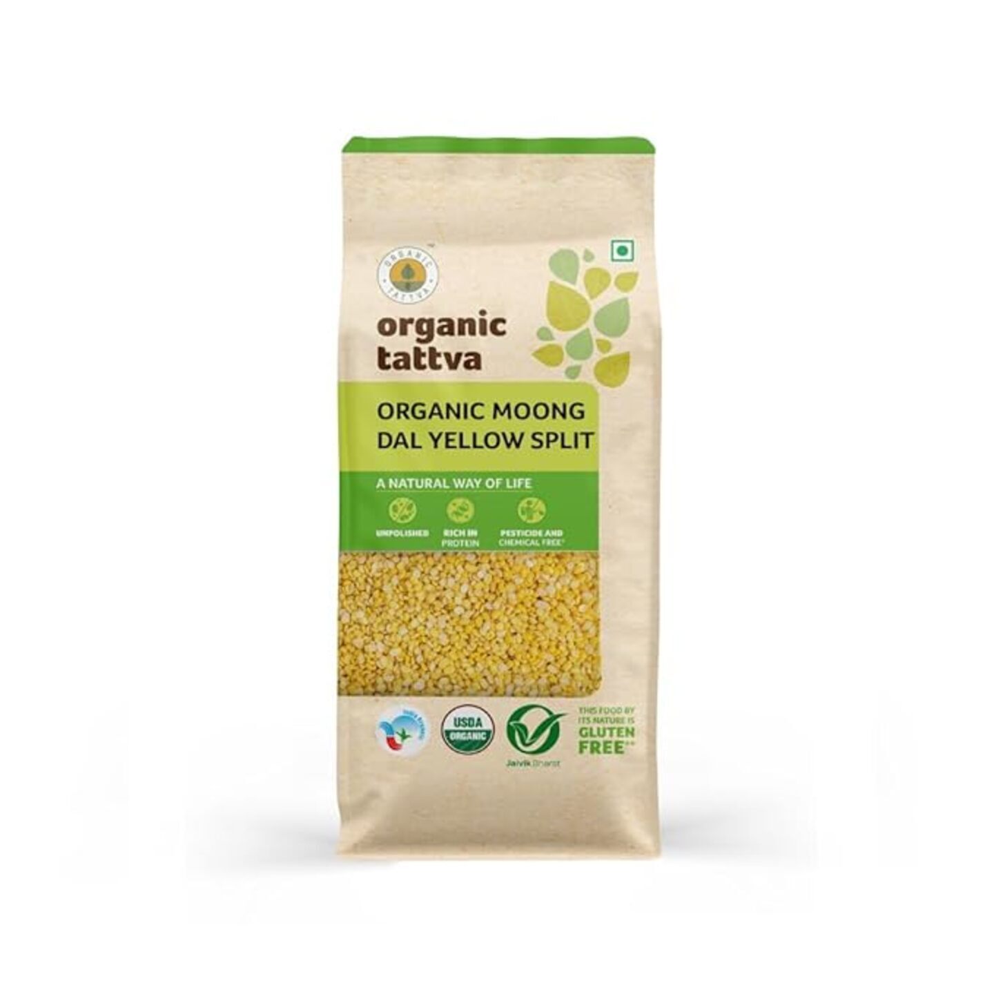 Organic Tattva Organic Moong Dal Yellow Split: 1 kg (ओर्गनिक् तत्व ओर्गनिक् मूग डाळ पिवळी स्प्लिट १ किलो)