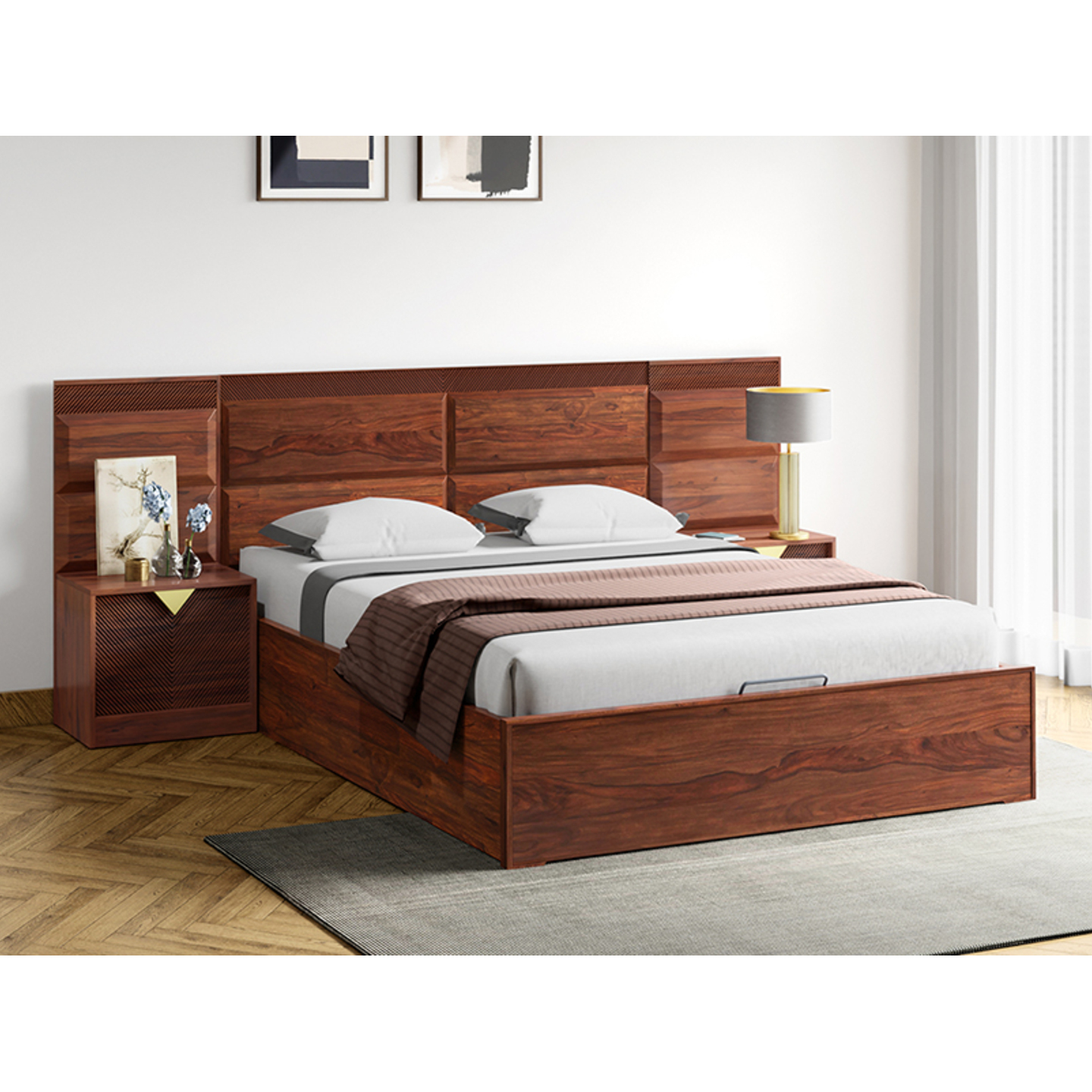 Godrej Goldust Pro King Bed Sheesham, Fine Walnut