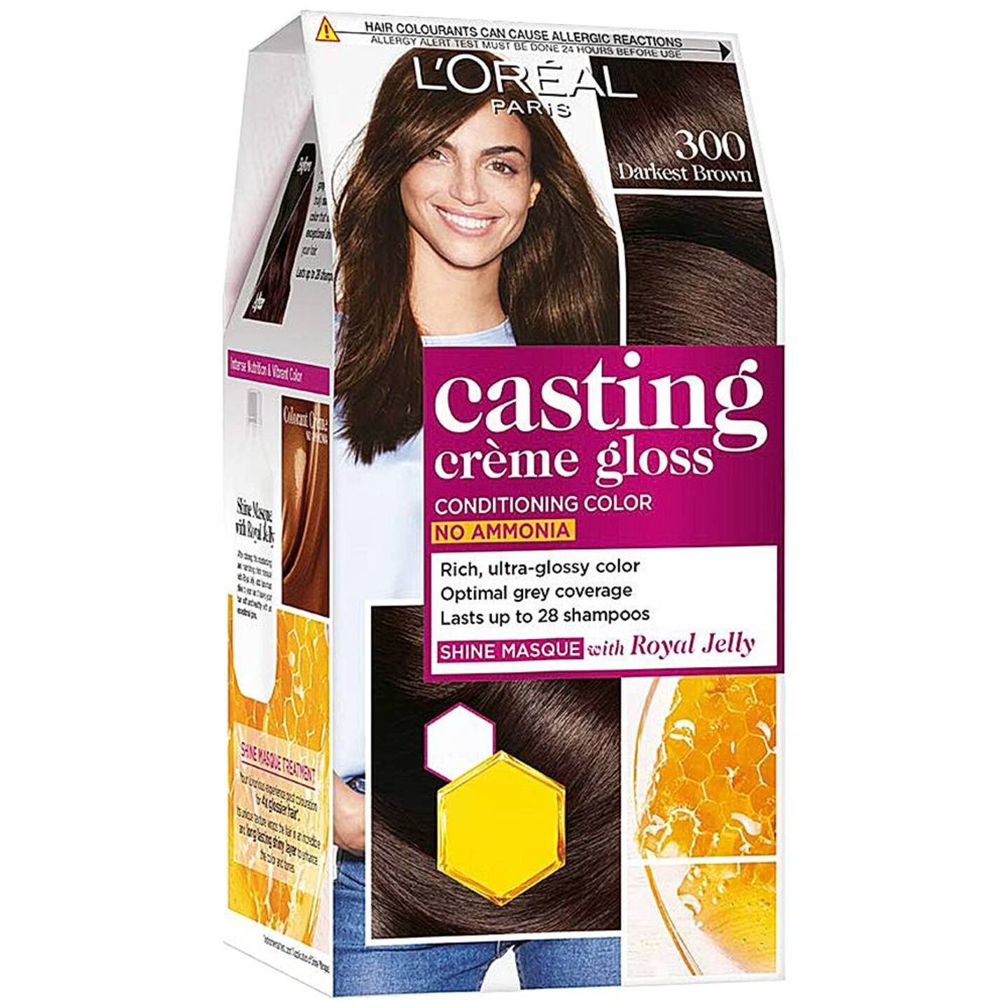 L'Oreal Casting Crème Gloss 300 Darkest Brown Hair Colour - 87.5 gms + 72 ml: 1 Unit