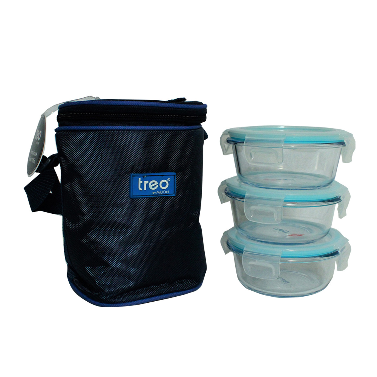 Treo Milton Health Plus Glass Round Tiffin: Set of 3 Containers