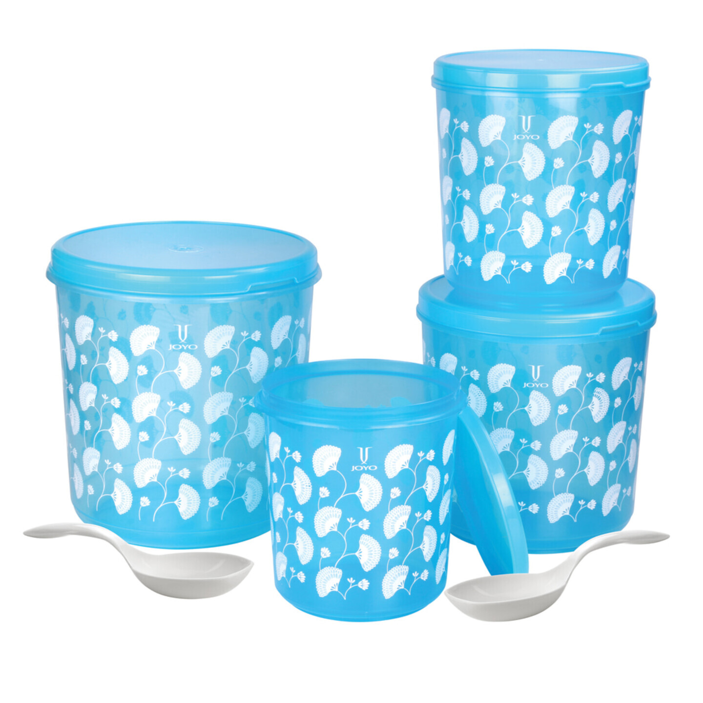 Joyo Kitchen Classic Round Container & Spatula - Blue: 4 Containers