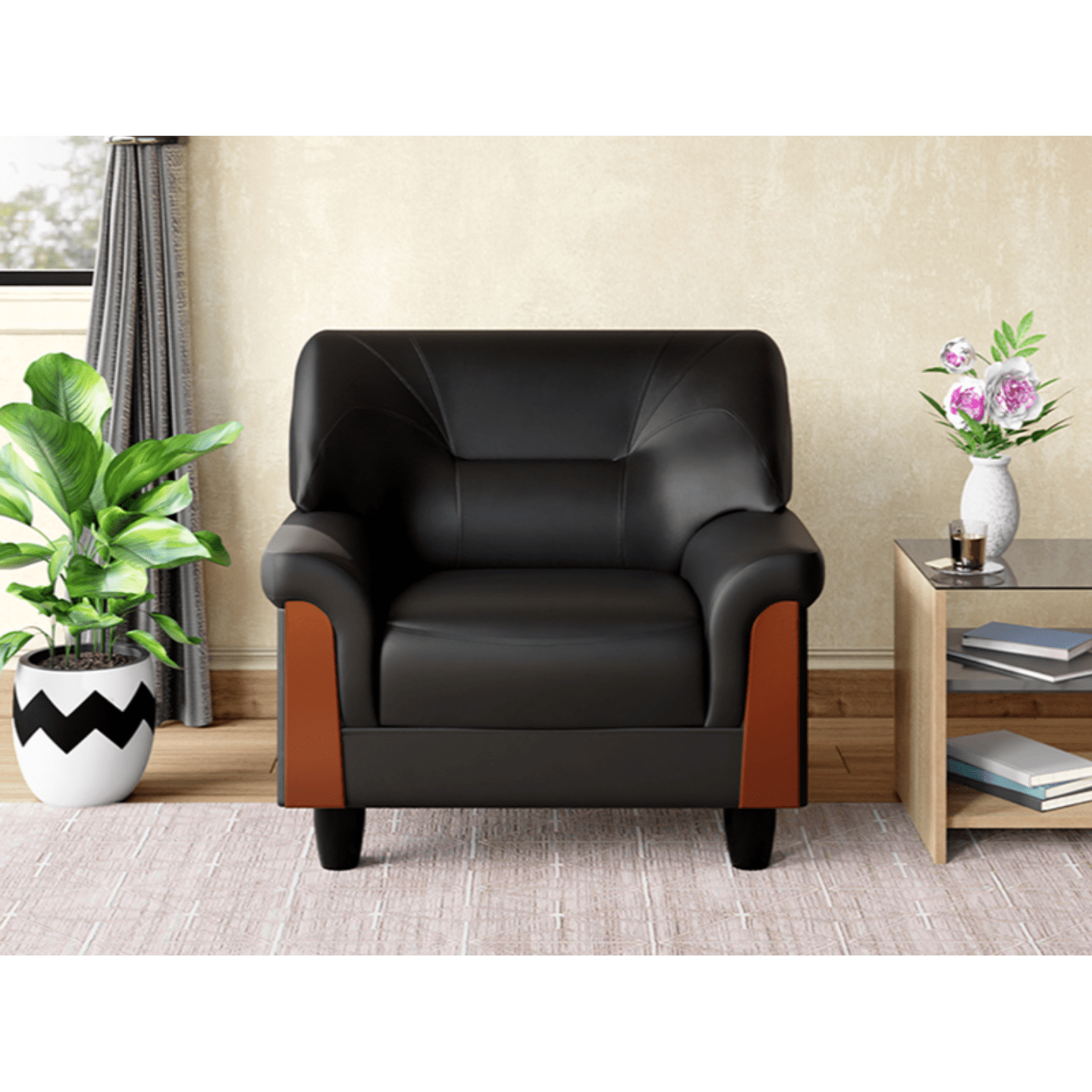 Parto Plus 1 Seater Sofa Synthetic Leather, Black