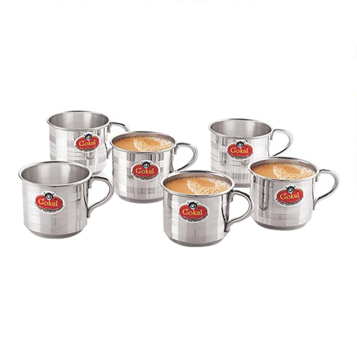 Gokul Stainless Steel Single Wall Fame Tea Cup: 6 Pieces