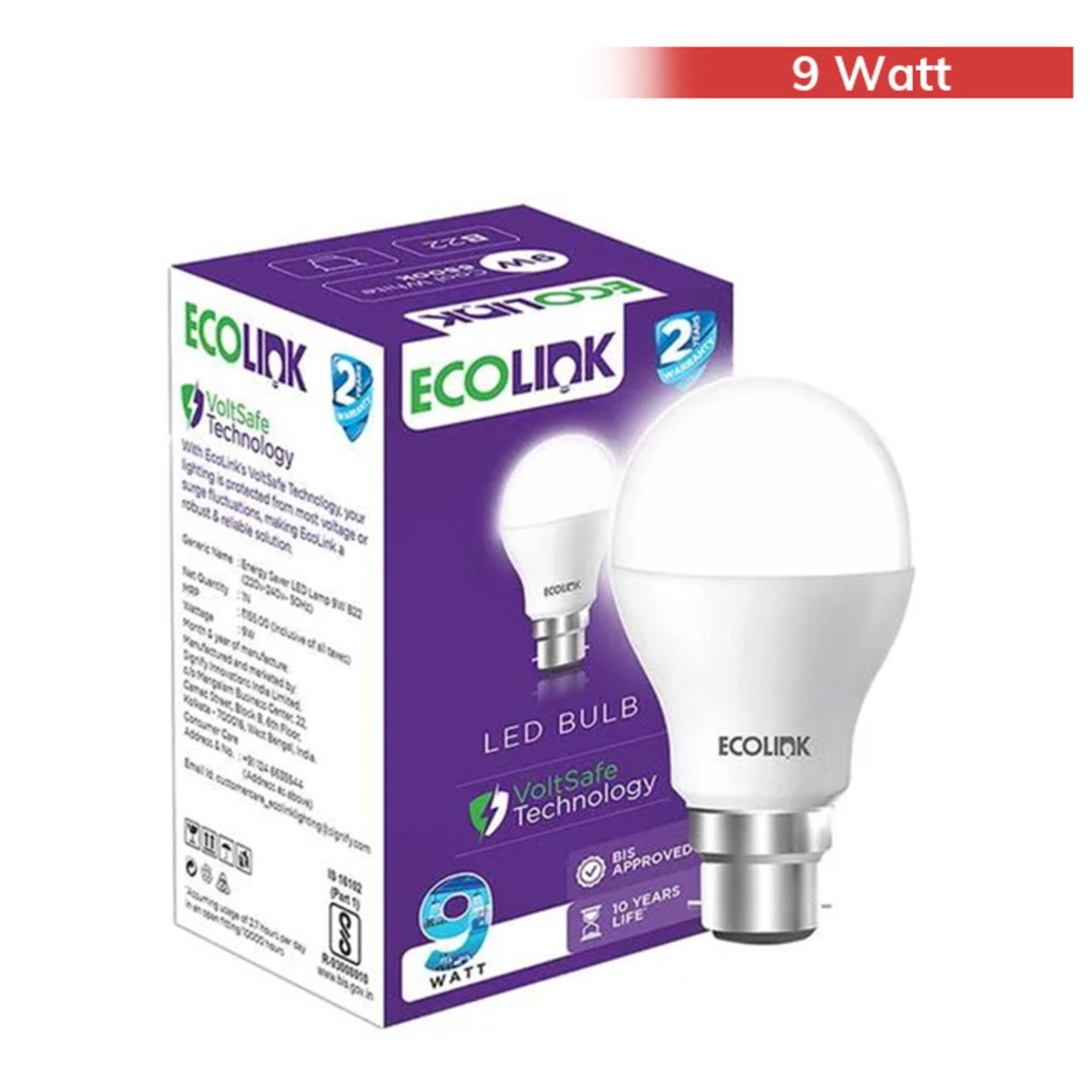 Ecolink Cool White B22 LED Bulb - Cool White: 9 W