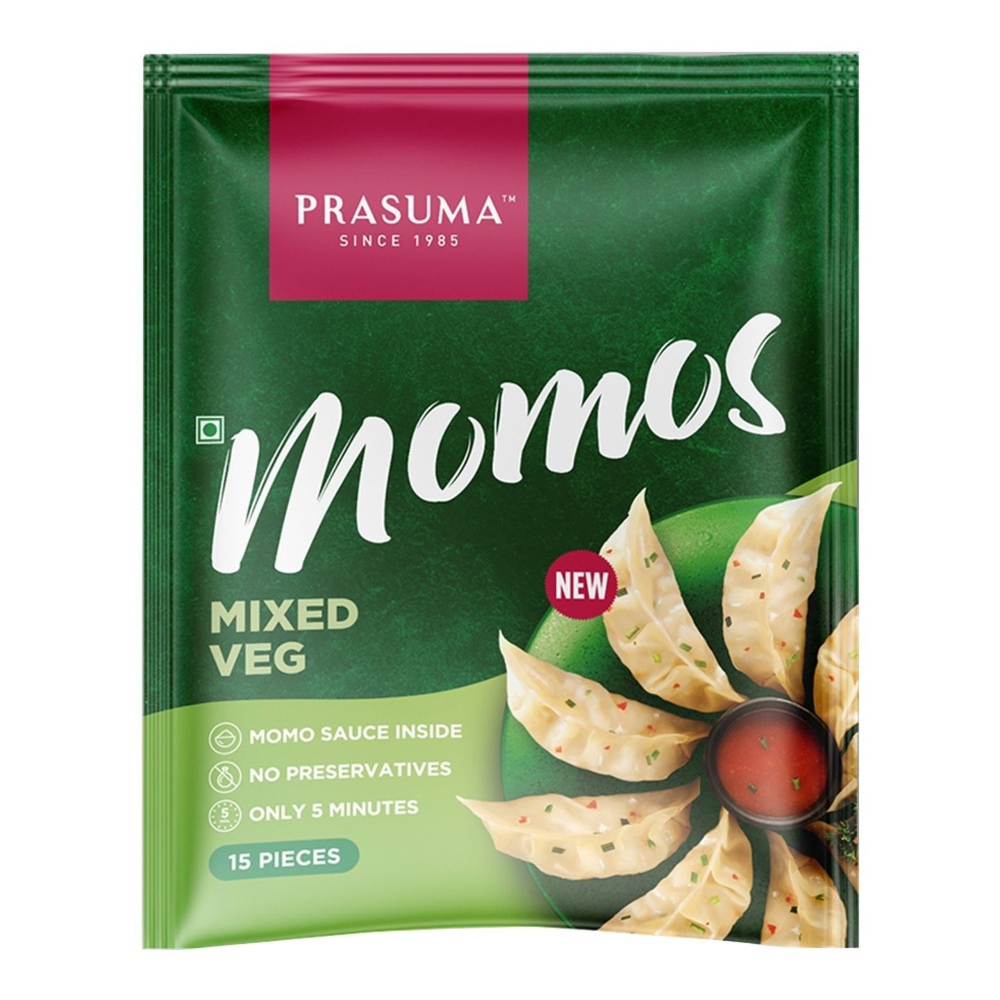 Prasuma Mixed Veg Frozen Momos: 15 Pieces