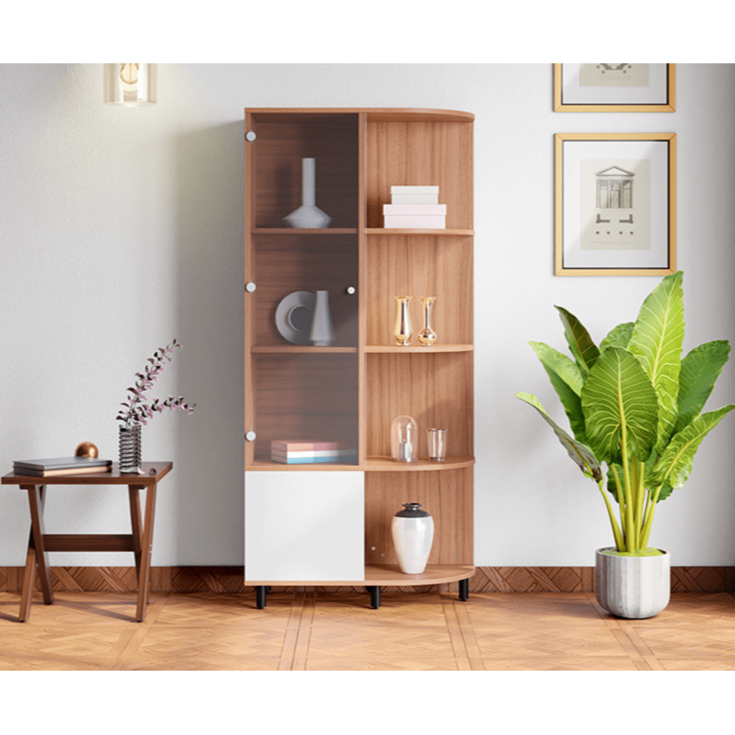 Godrej Alessa Engineered Wood RH Display Unit and Book Shelf, Brown Walnut