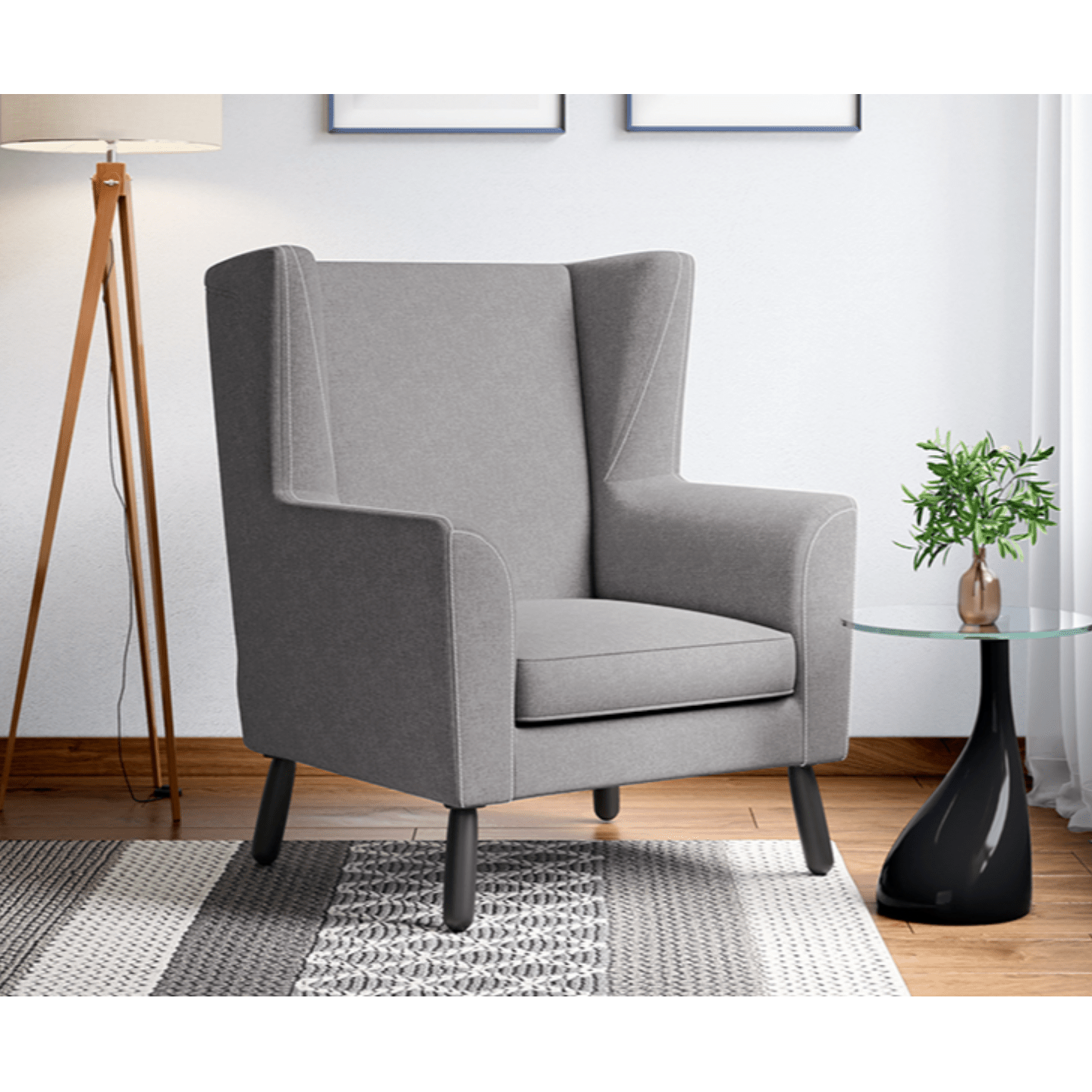 Godrej Leisure Wing Chair Solidwood, Fabric, Grey