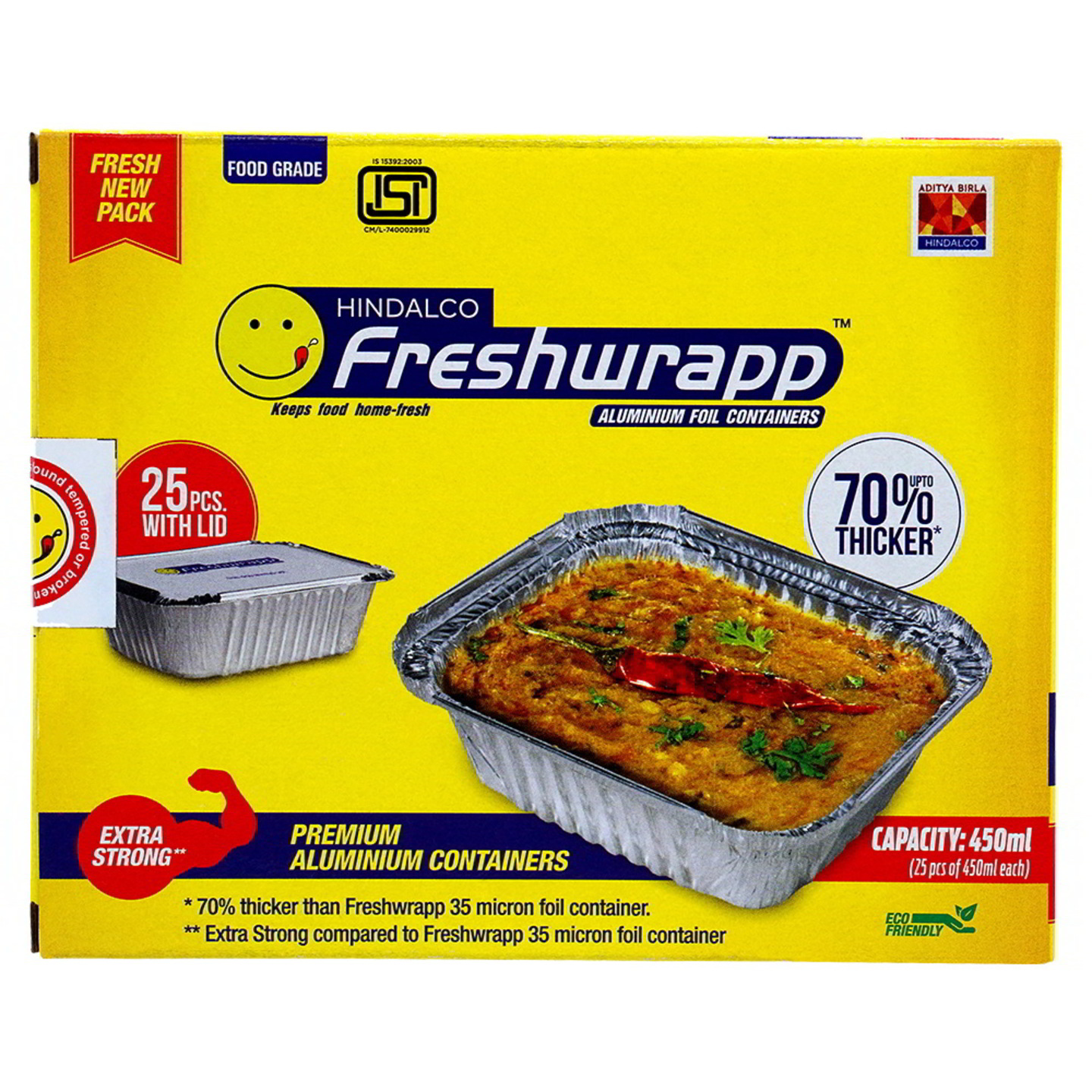 Hindalco Freshwrapp Aluminium Foil Containers - 450 ml: 25 Units