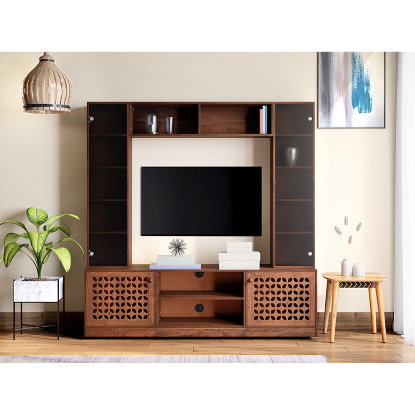 Godrej Flicker Media Unit Solidwood, Walnut