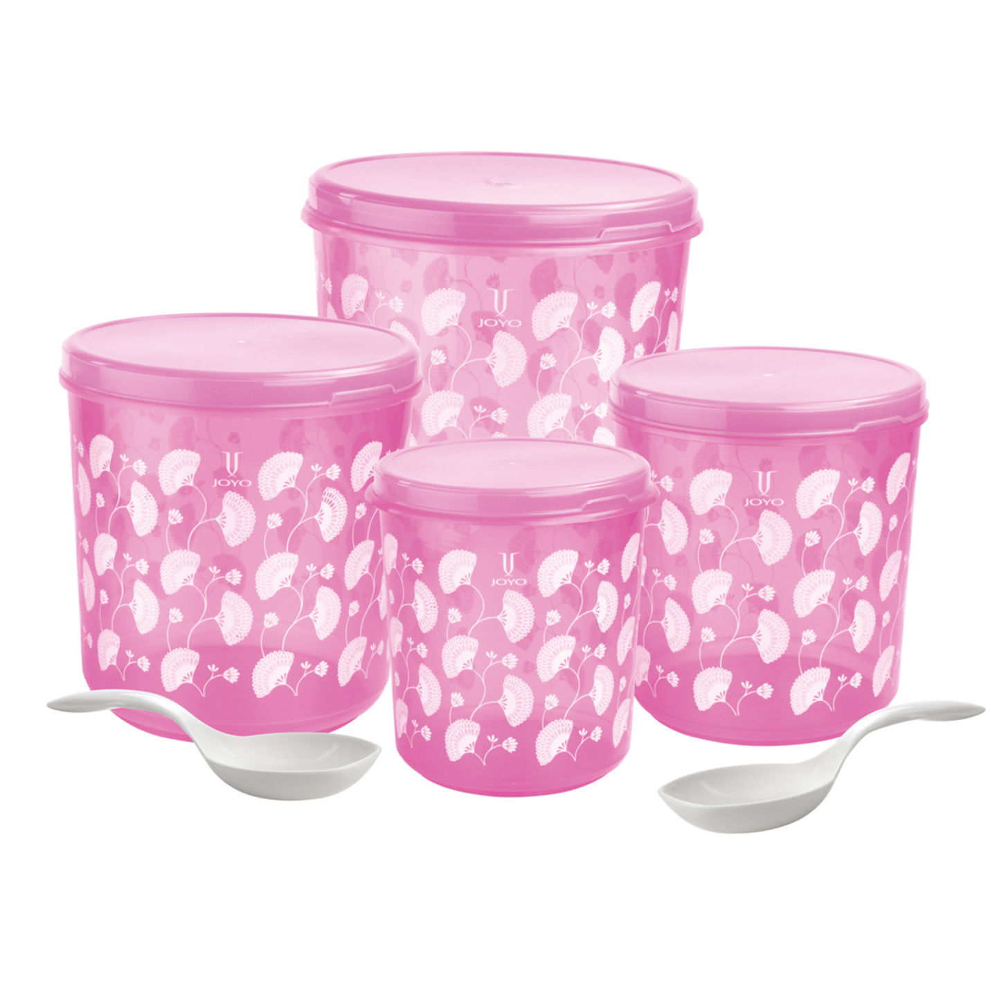 Joyo Kitchen Storewell Round Container & Spatula - Pink: 4 Pieces