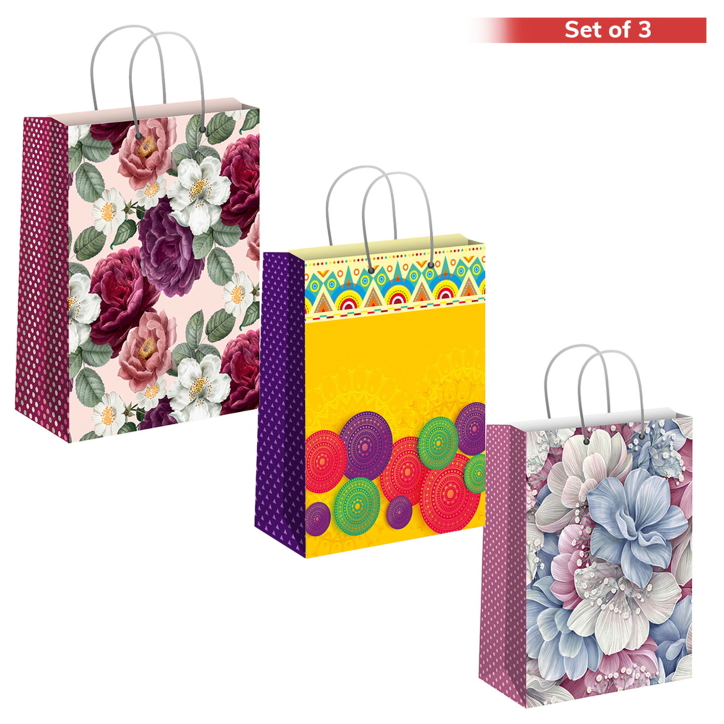 Paper Kraft Gift Paper Bags (Large) - Assorted: Set of 3