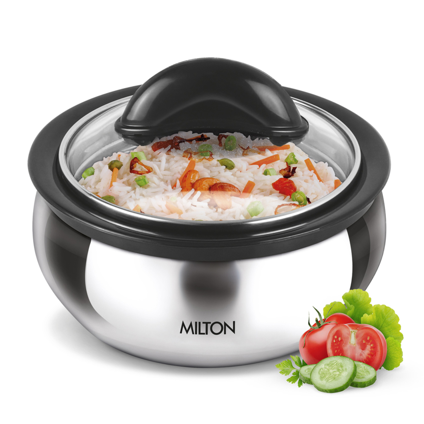 Milton Clarion Stainless Steel Casserole + Glass Lid - Silver: 1.33 Litres