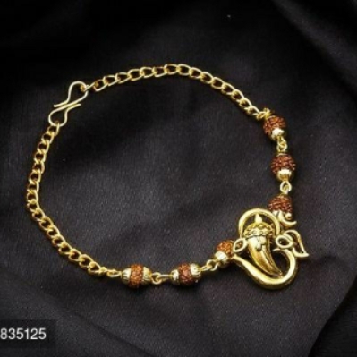 Trendy Gold Plated Rudraksh Design Rakhi