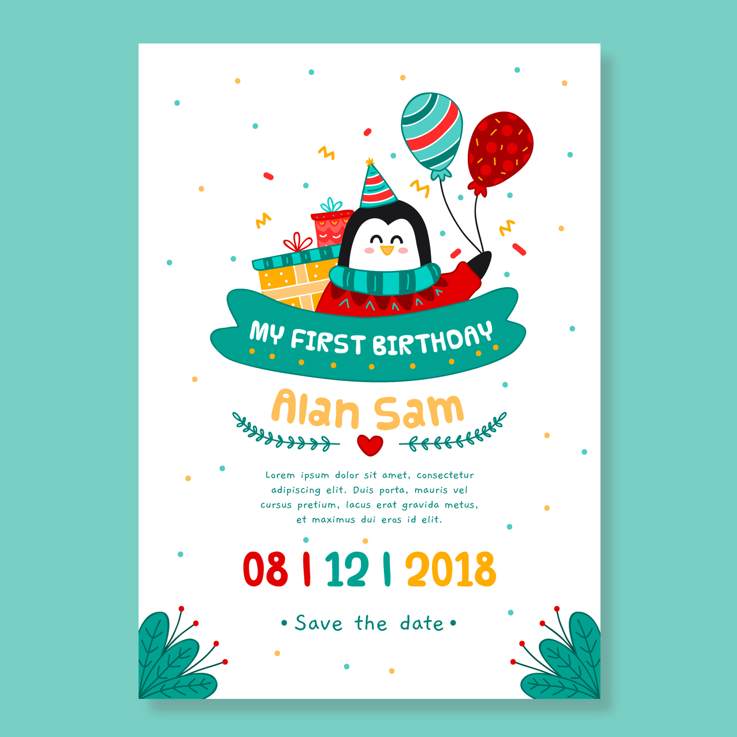 1st Birthday Invitation Templates | BIR-5043