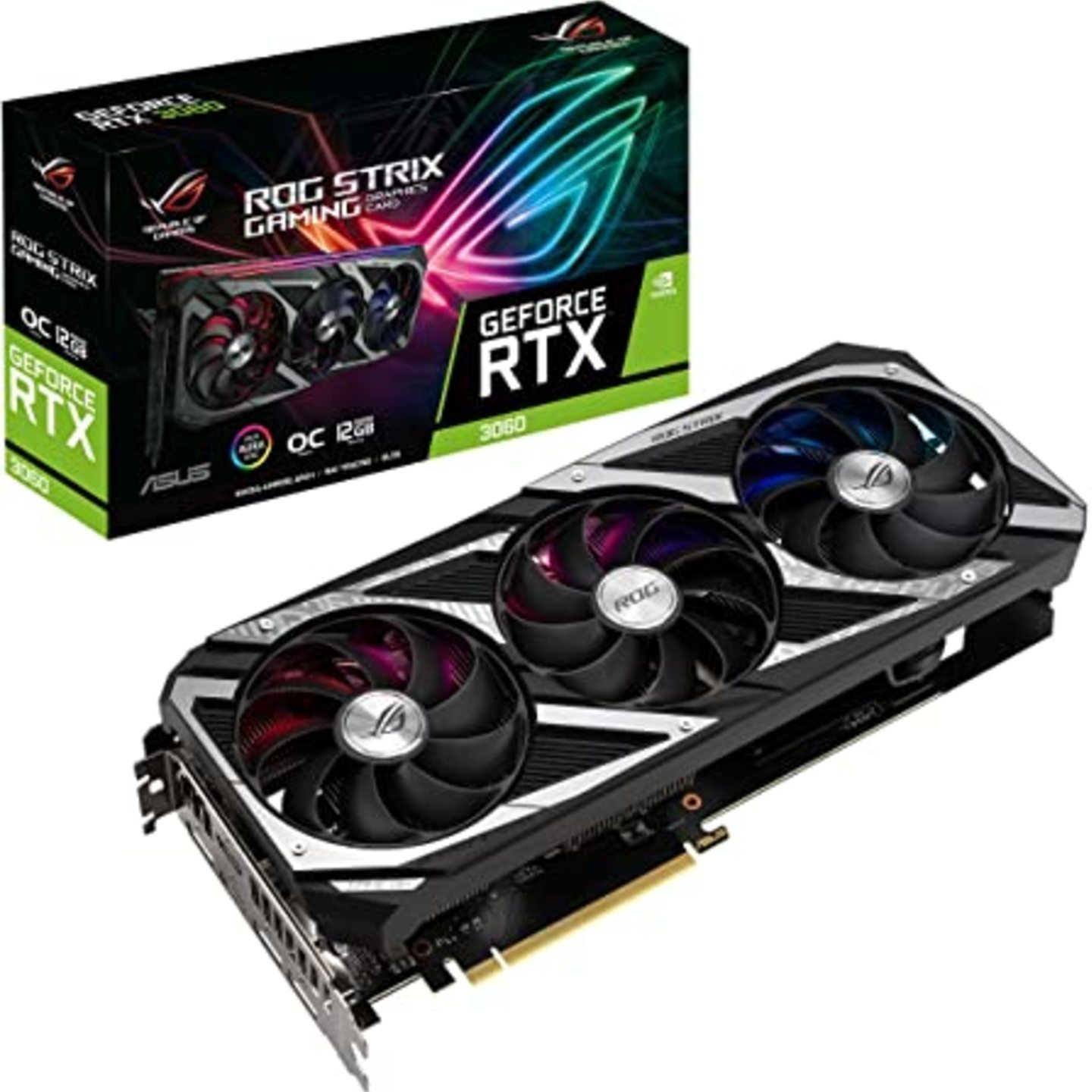 Rajsri Computers-ASUS ROG Strix NVIDIA GeForce RTX 3060 OC Edition Gaming Graphics Card (PCIe 4.0, 12GB GDDR6, HDMI 2.1, DisplayPort 1.4a, Axial-tech Fan Design, 2.7-Slot, Super Alloy Power II, GPU Tweak II)