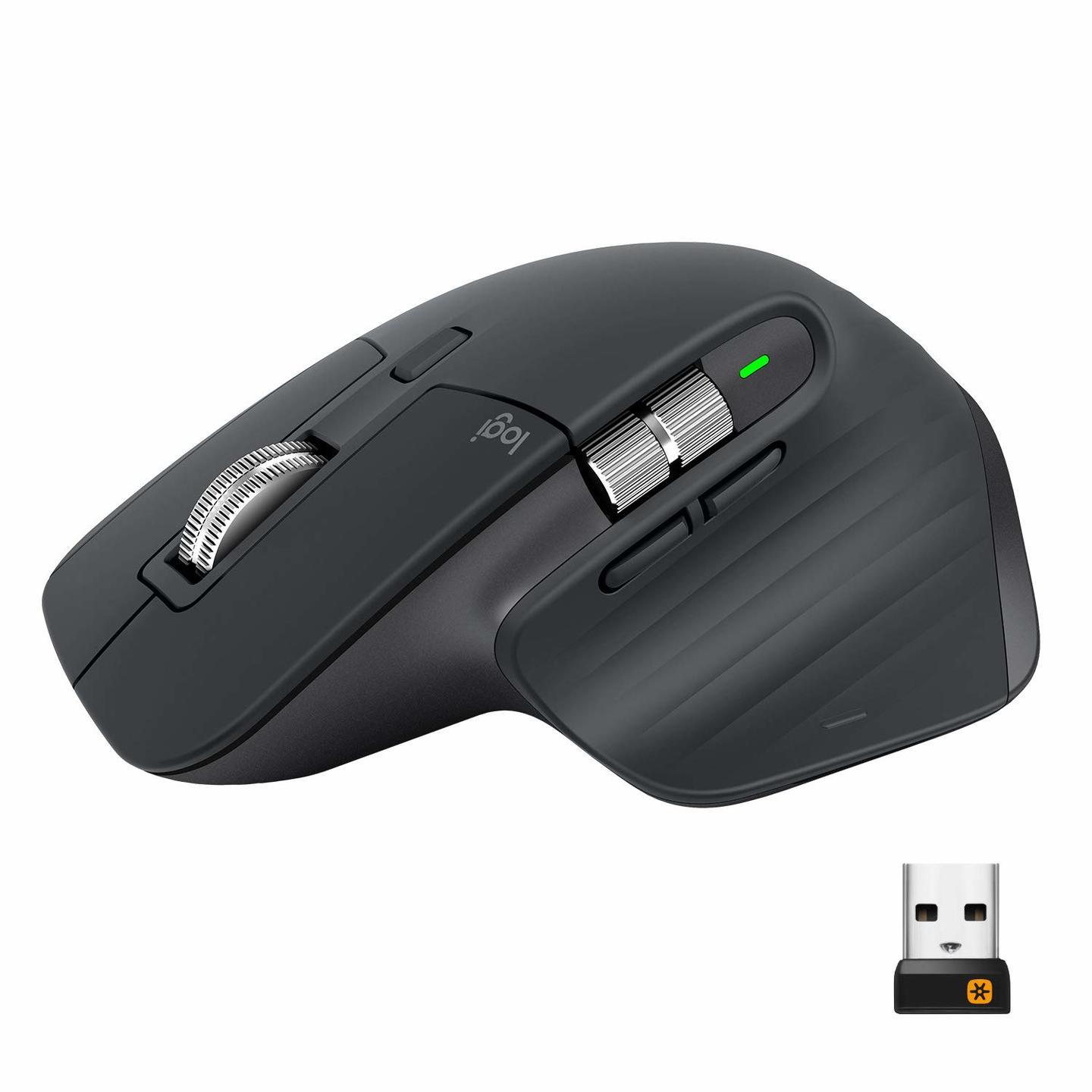 Rajsri Computers-Logitech MX Master 3 Wireless Mouse, Ultrafast Scrolling, Use on Any Surface, Ergonomic, 4000 Dpi, Customisation, USB-C, Bluetooth/USB, Apple Mac iPad OS Microsoft PC Windows Linux, Dark Grey