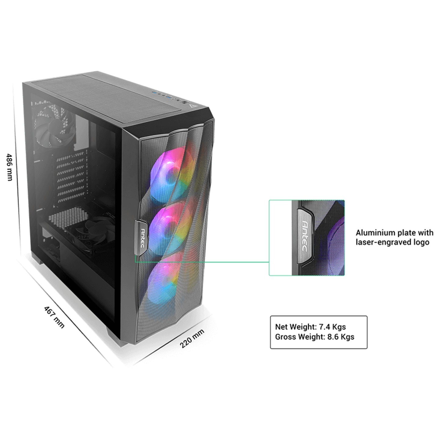 Rajsri Computers-Antec DF700 Flux Black Mid Tower Computer Cabinet I Gaming Case I ATX, M-ATX, Mini-ITX MB I 4 mm Tempered Glass Side Panel I 3 x 120mm ARGB Fans in Front, 2 x 120mm Fan