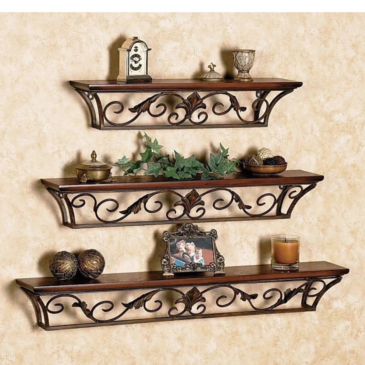 Wood & Iron Decorative Wall Shelf Set