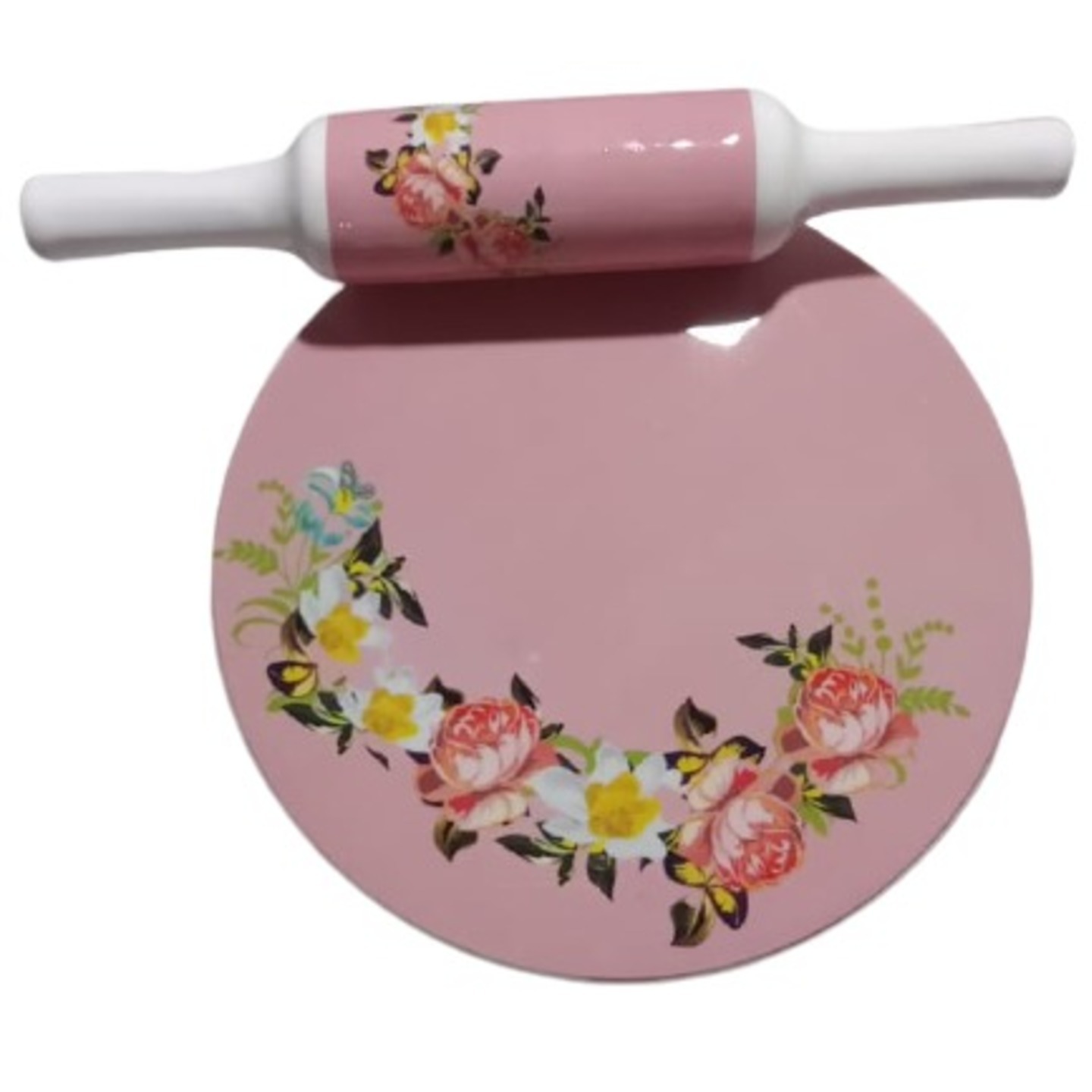 Dual Tone Pink Flower Print Marble Rolling Pin with stand