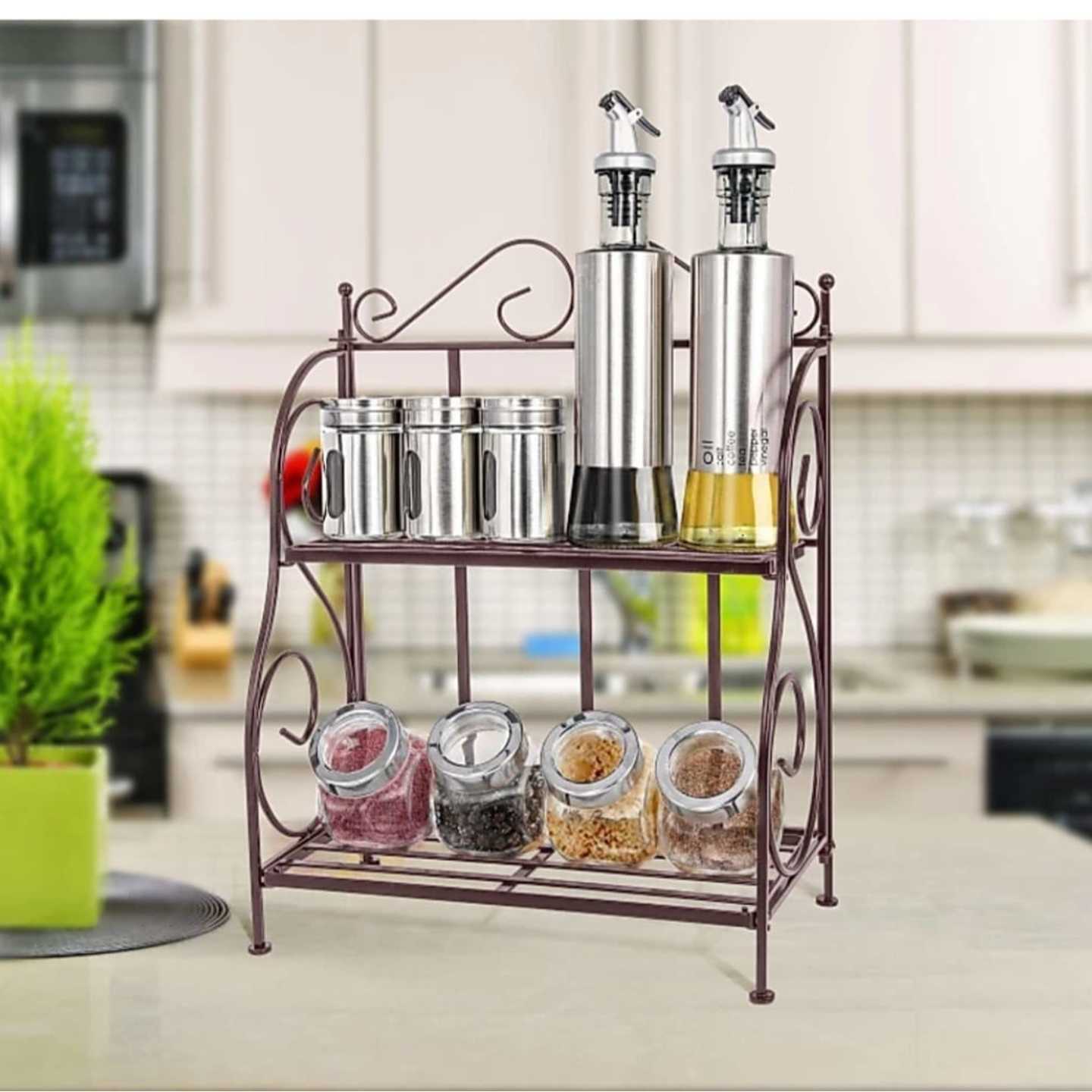 Multi Utility Kitchen Rack in brown colour
