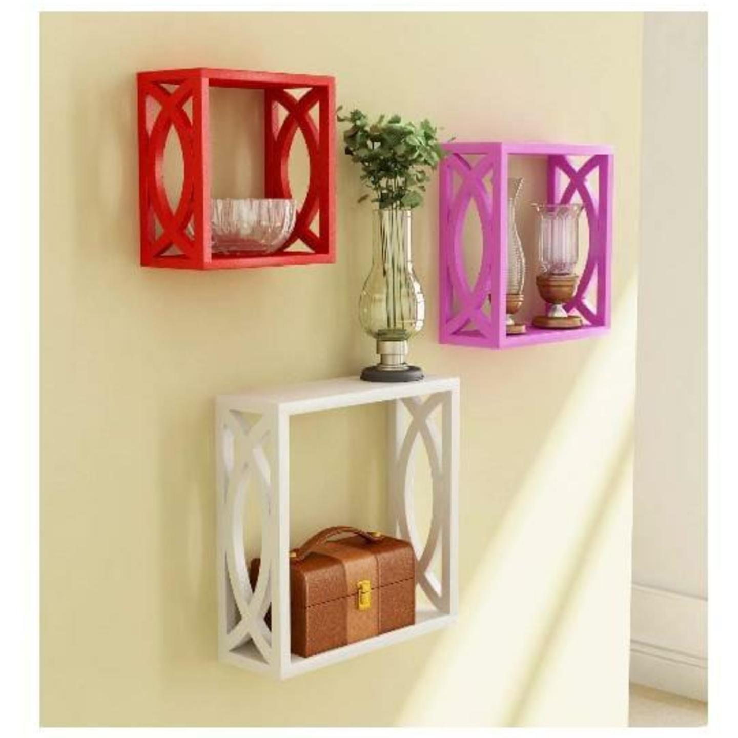 Wooden MDF 3 rack wall shelf in assorted colours