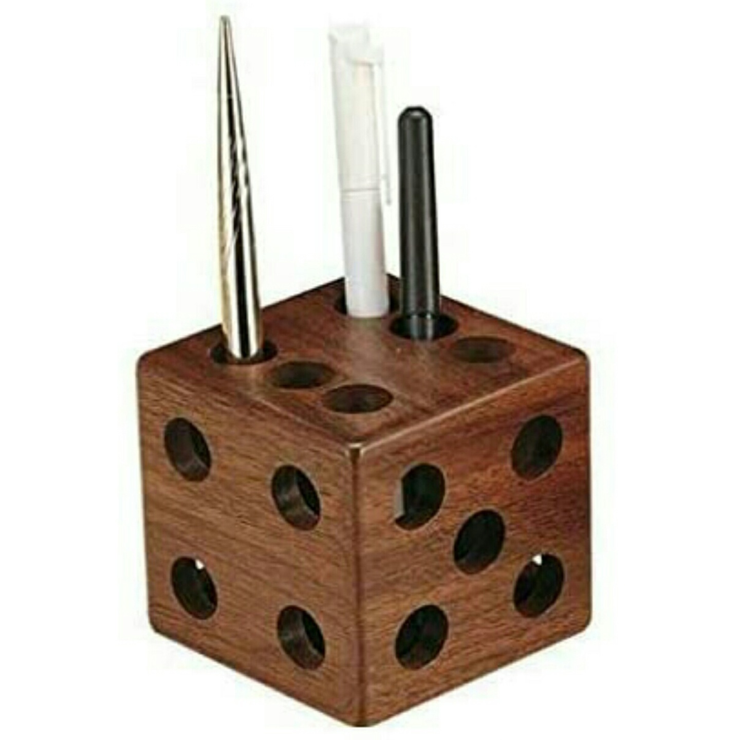 Wooden Dice Shape Pen Holder