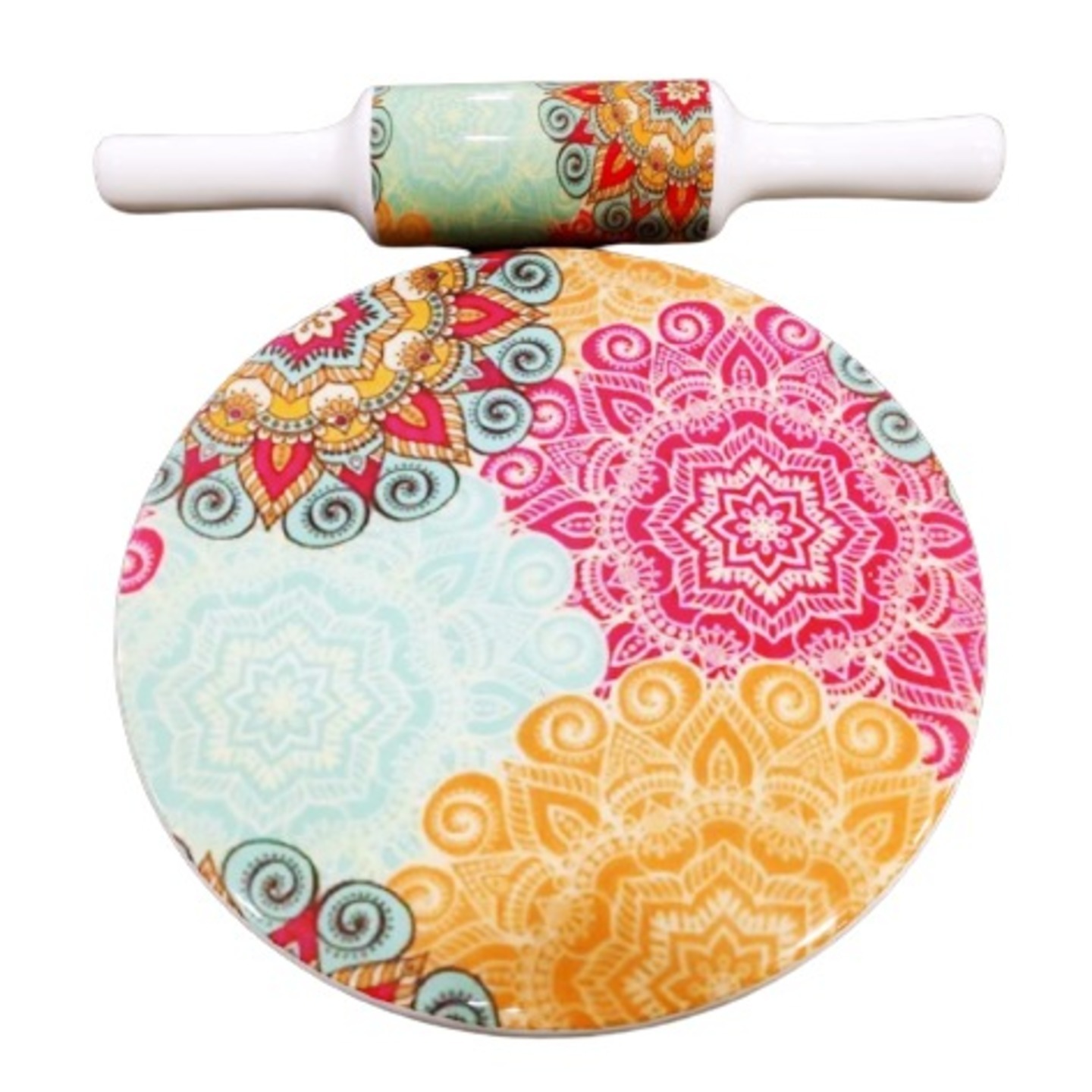 Rangoli Design Marble Rolling Pin Set with stand 