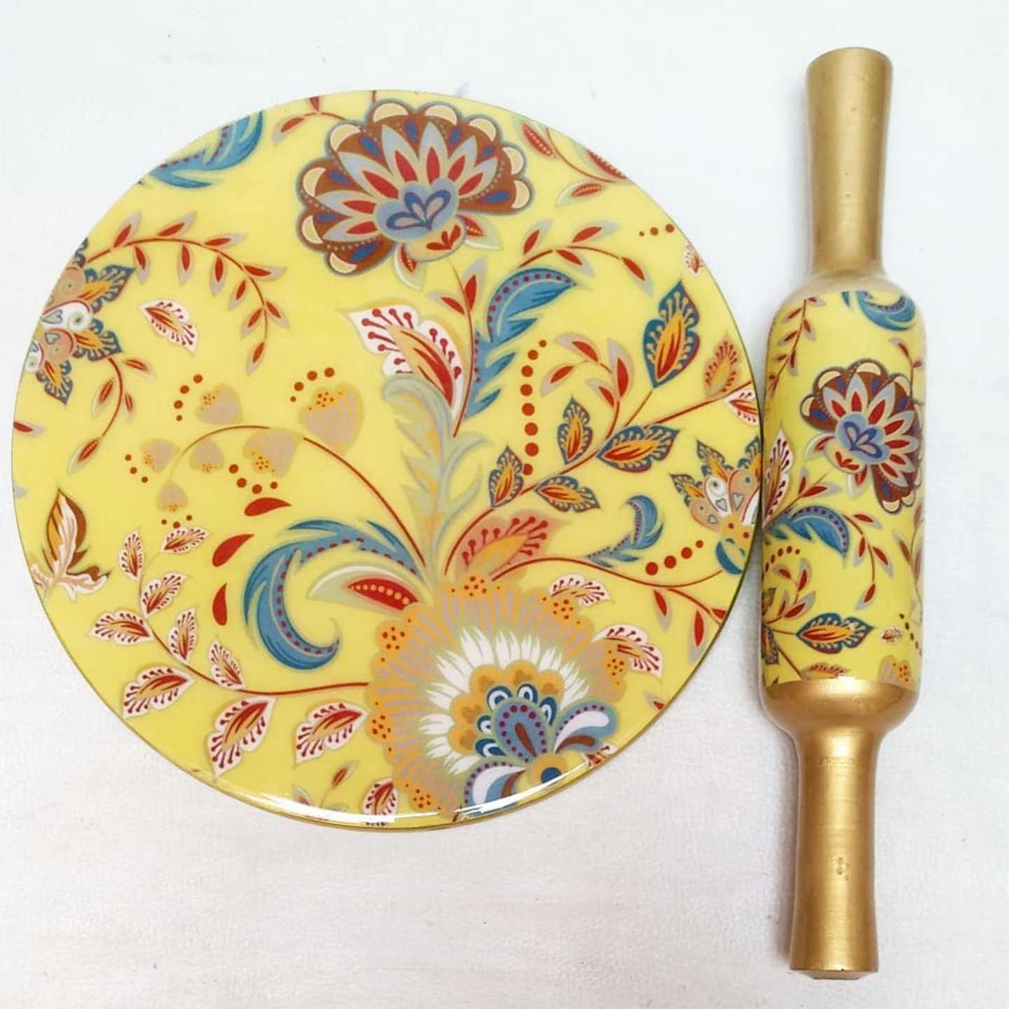 Golden Flower Design Marble Rolling Pin Set with stand 