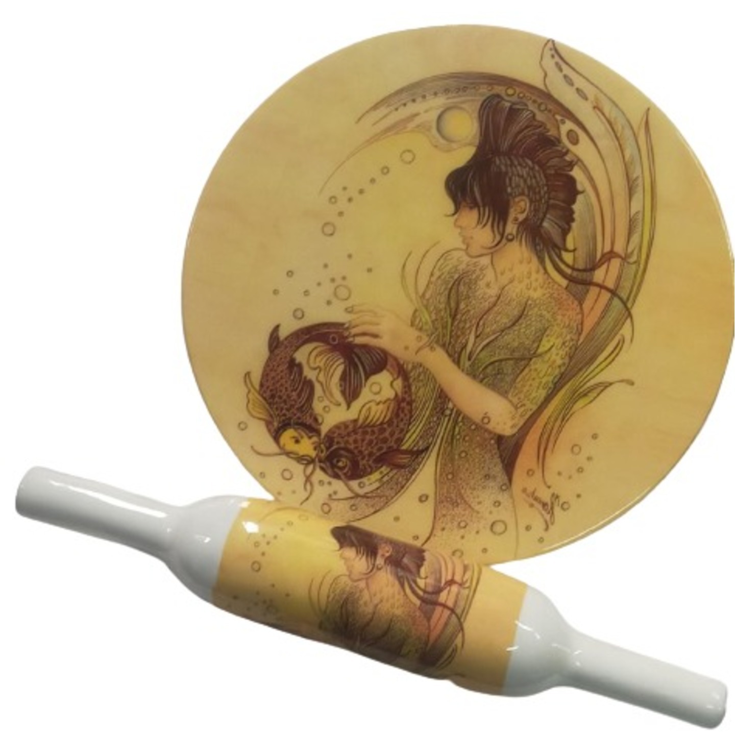 Printed Girl Design Marble Rolling Pin Set with stand 