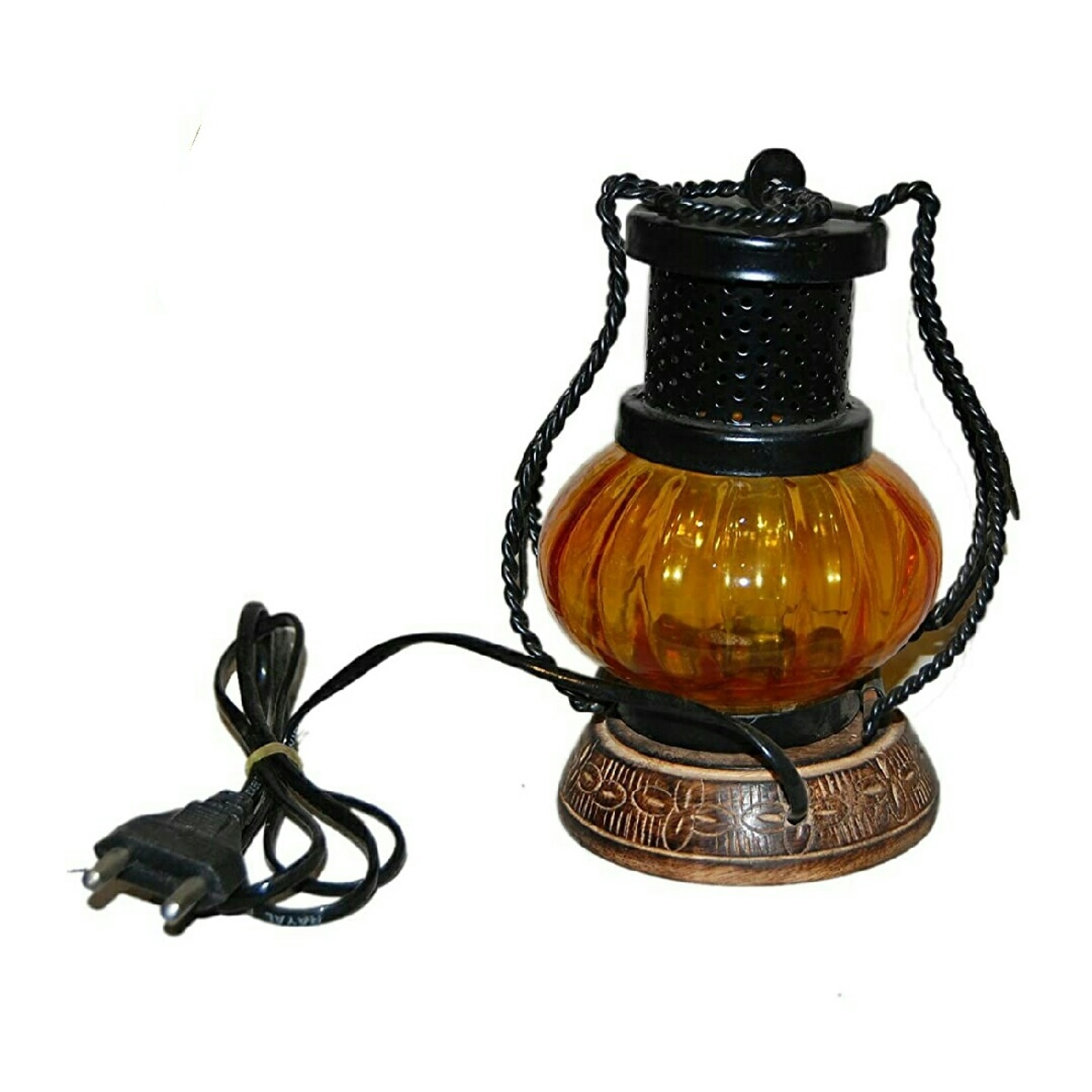 Solid wood and iron electric lamp showpiece