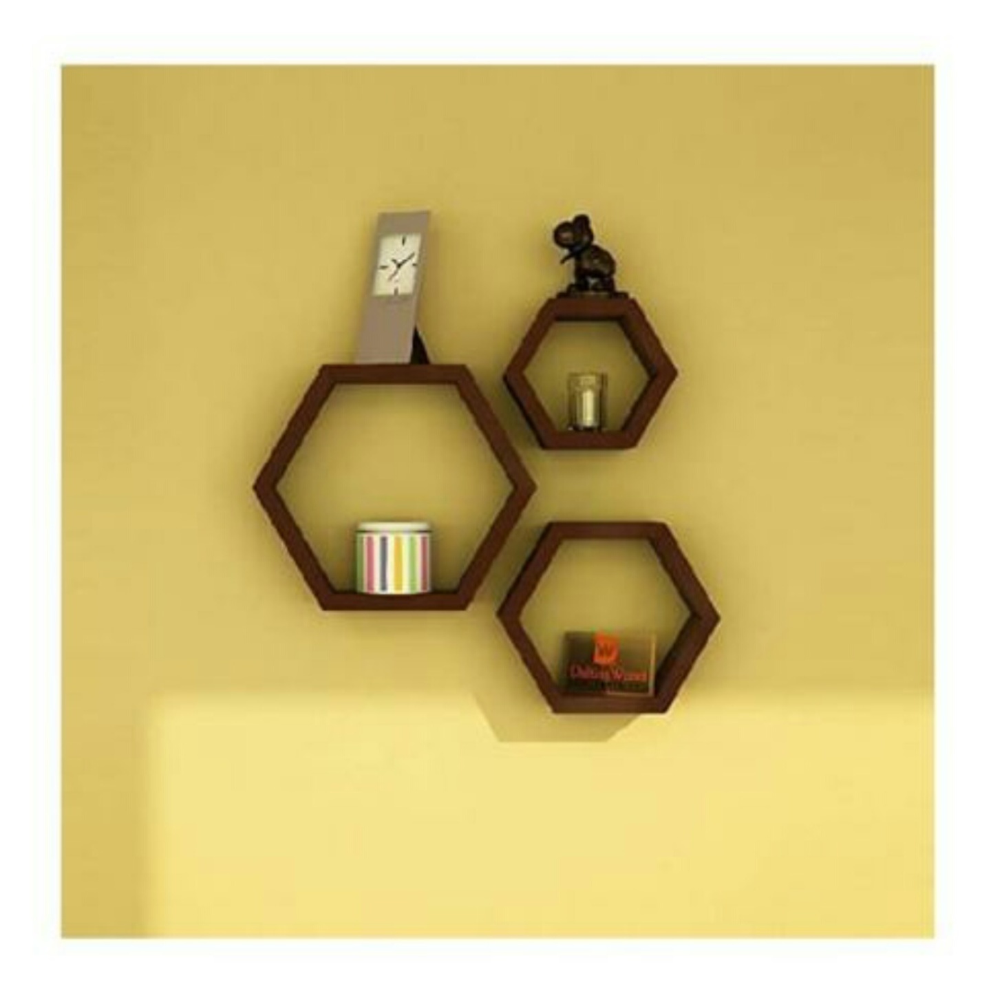 Hexagon shape 3 rack wooden MDF wall shelf set