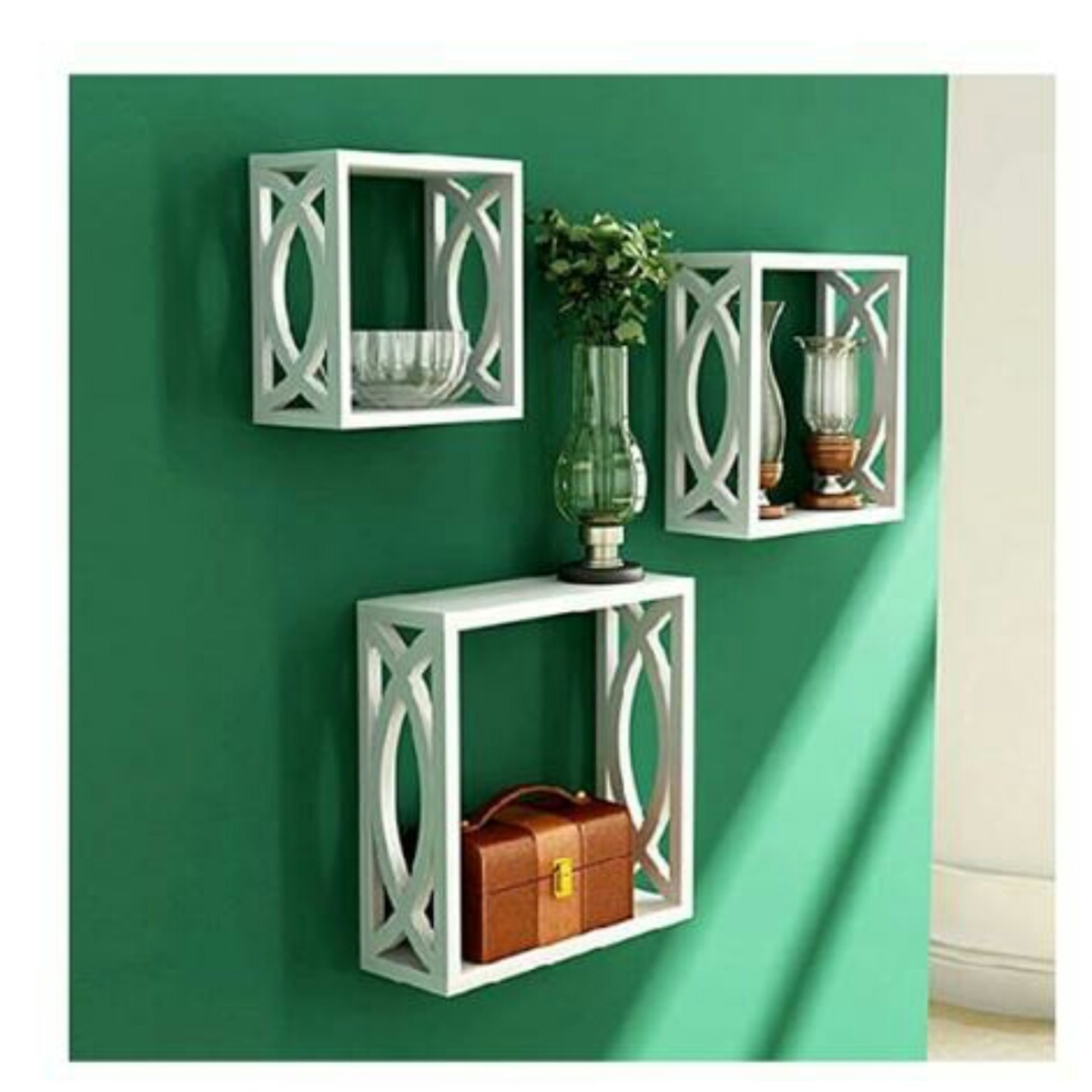 Wooden MDF 3 rack wall shelf set in white colour