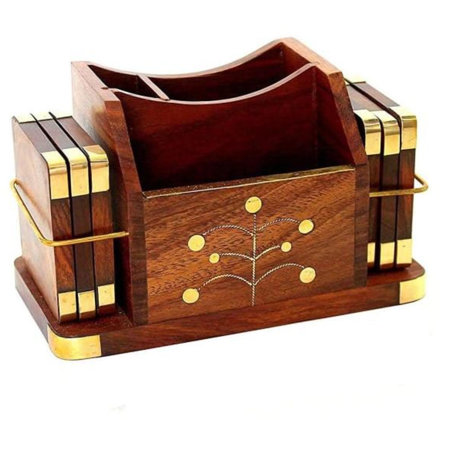 Wooden Tea Coaster Set with utility holder