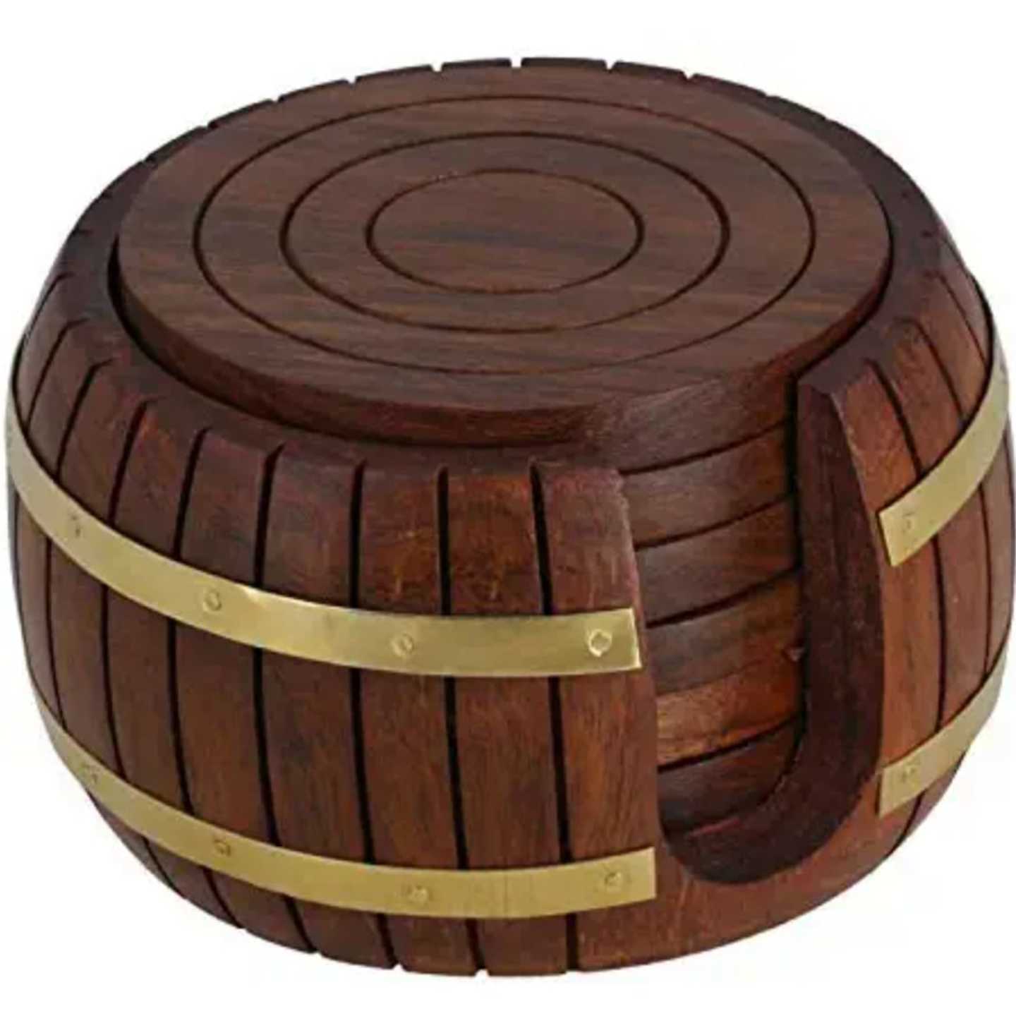 Barrell shape wooden tea coaster set 