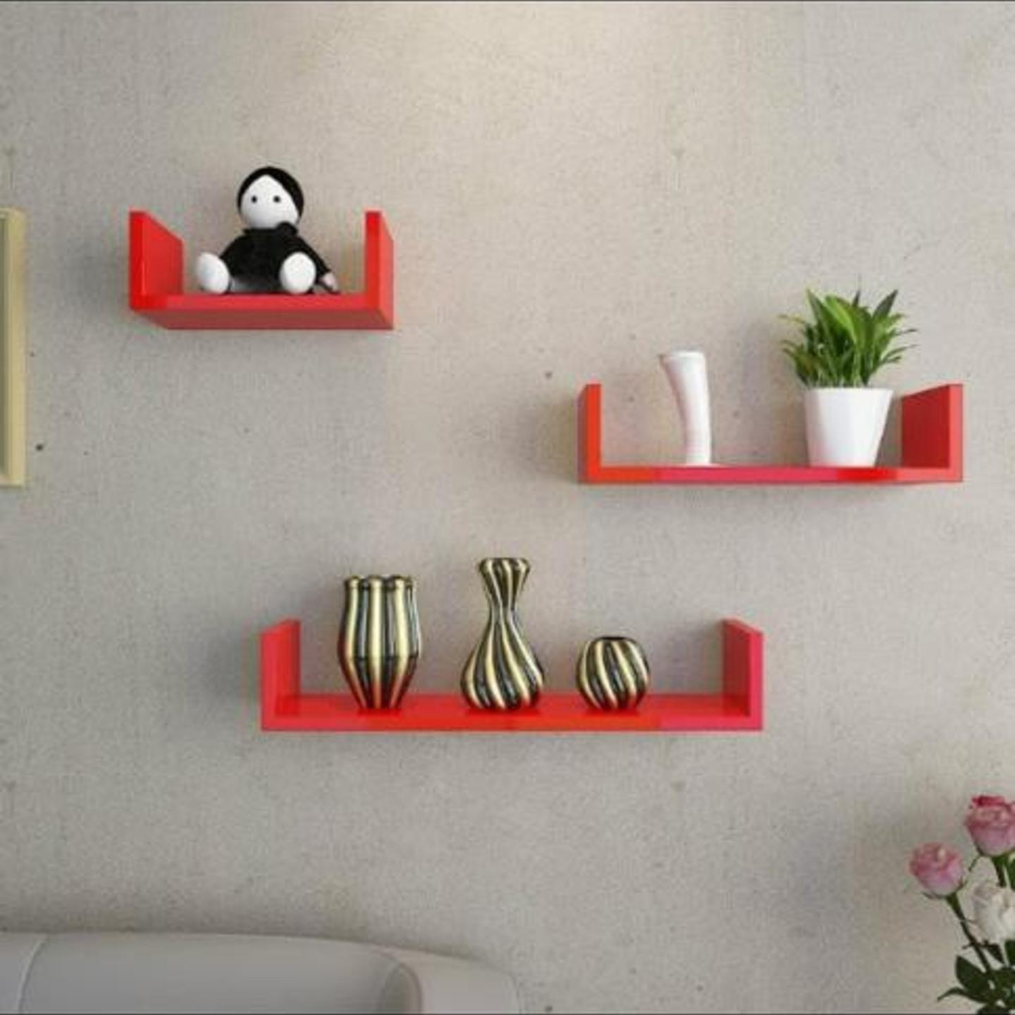 Wooden MDF 3 rack shelf in orange colour