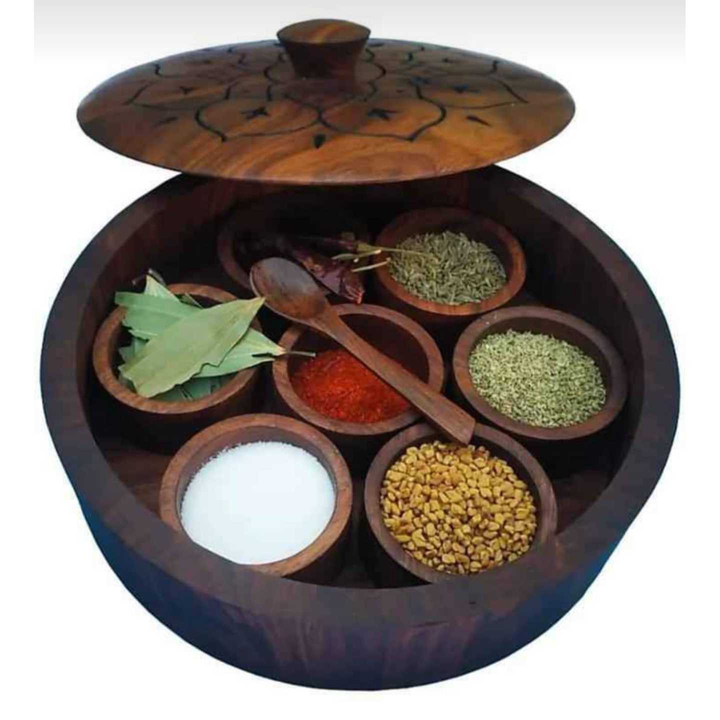 Cheabest Exclusive Round Masala Box with bharai art lid 