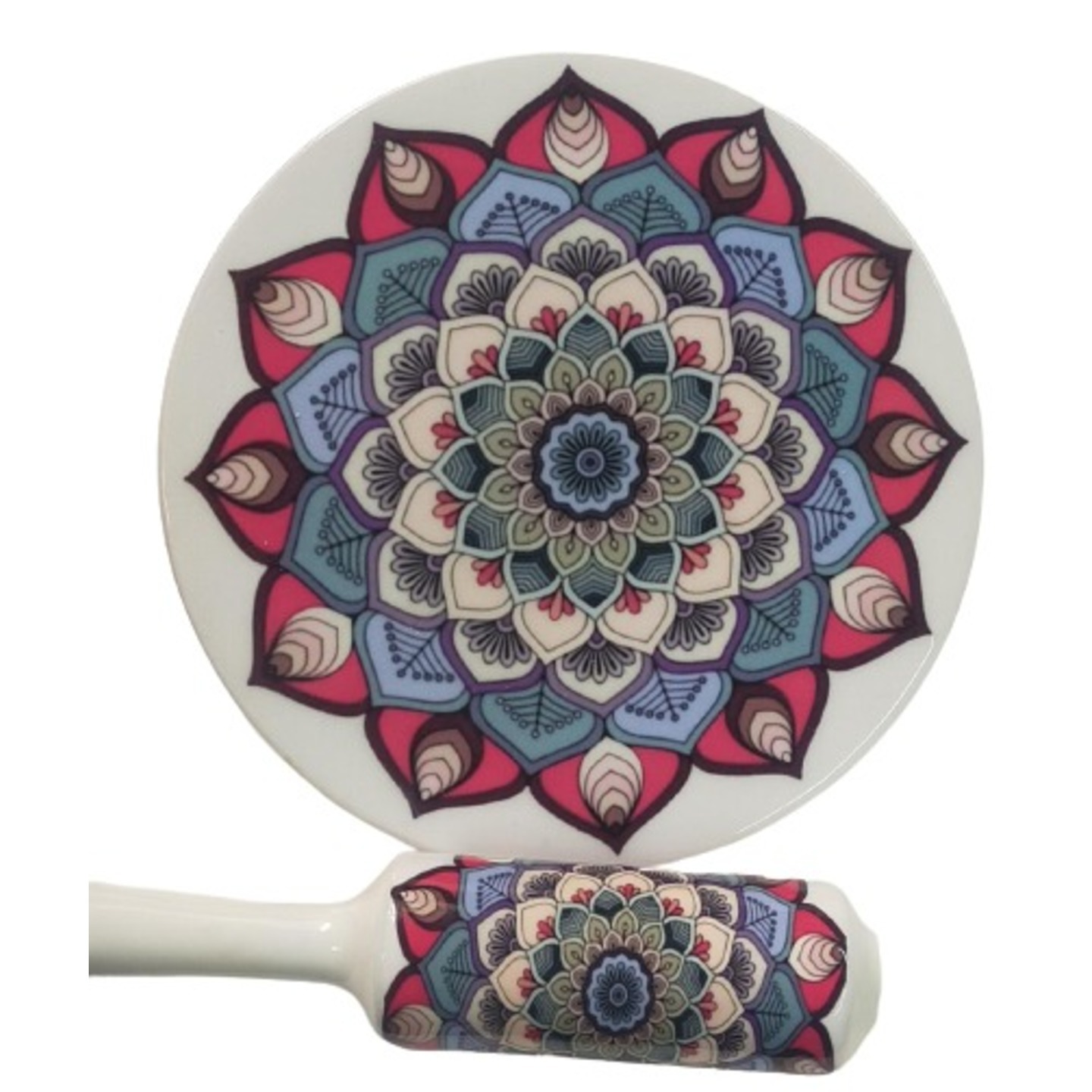Multicolour Printed Marble Rolling Pin set with stand