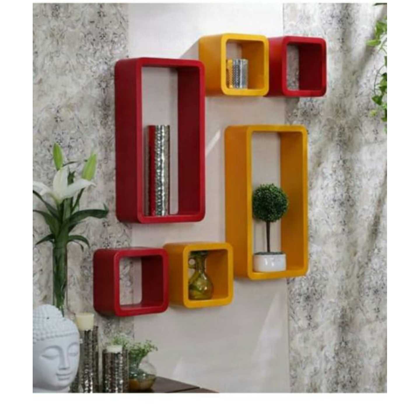 Wooden MDF 6 rack wall shelf set in assorted colours