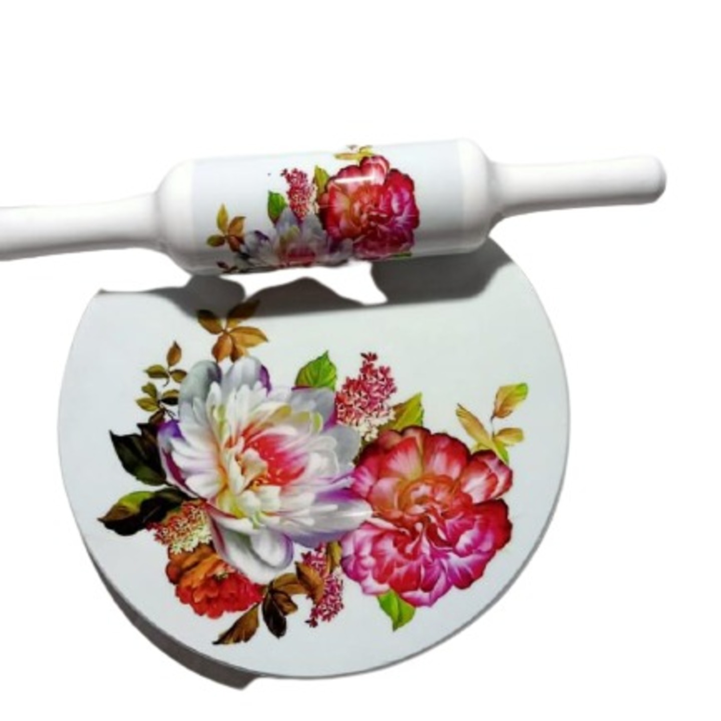 Multicolour Floral Design Marble Rolling Pin Set with stand 