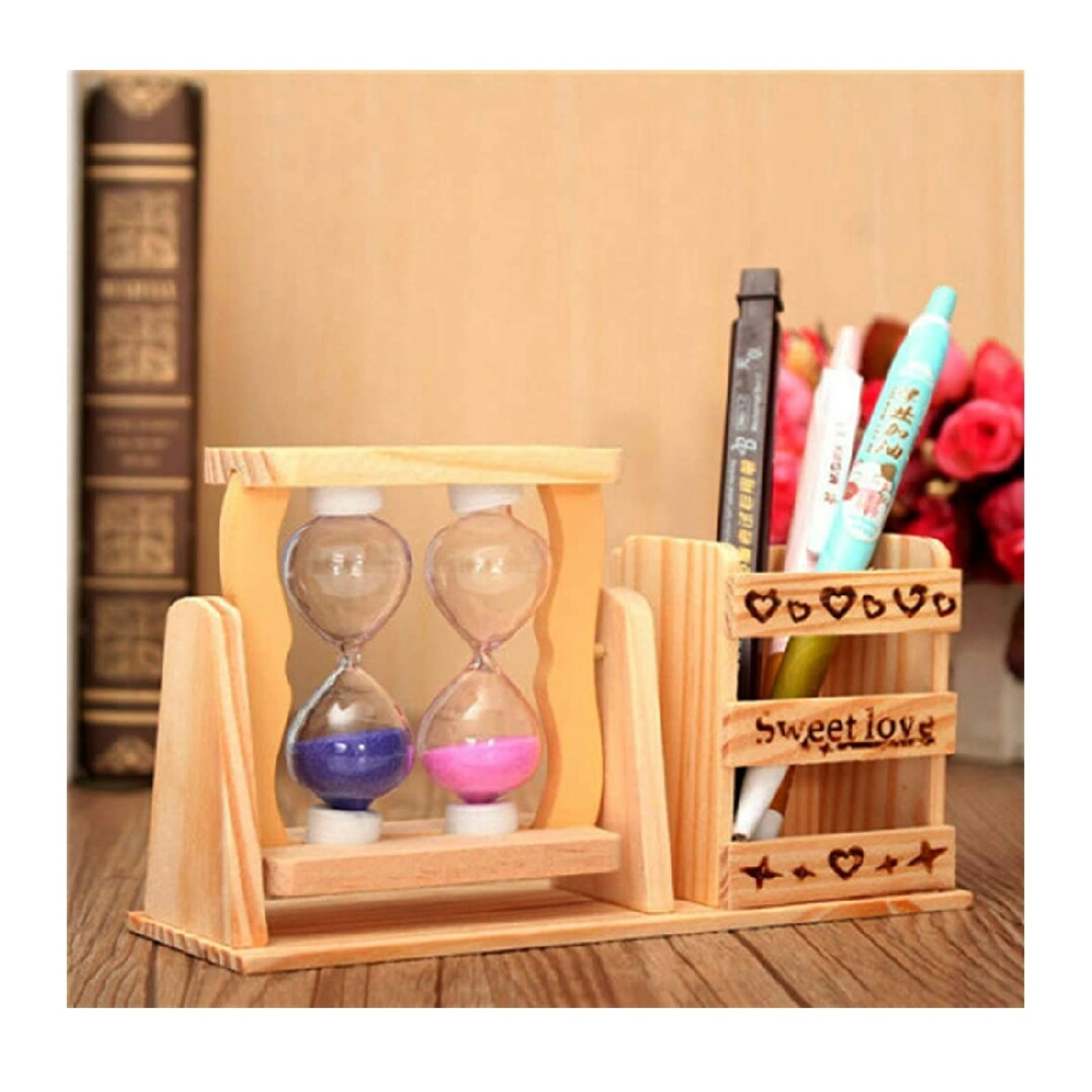 Wooden Sand Timer plus Watch Pen Holder