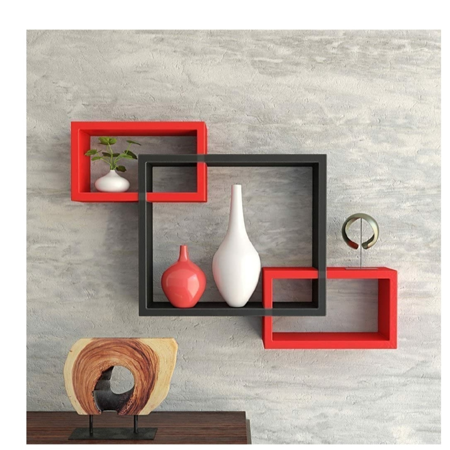 Wooden MDF Rectangle Shape Multicolour Wall Shelf set
