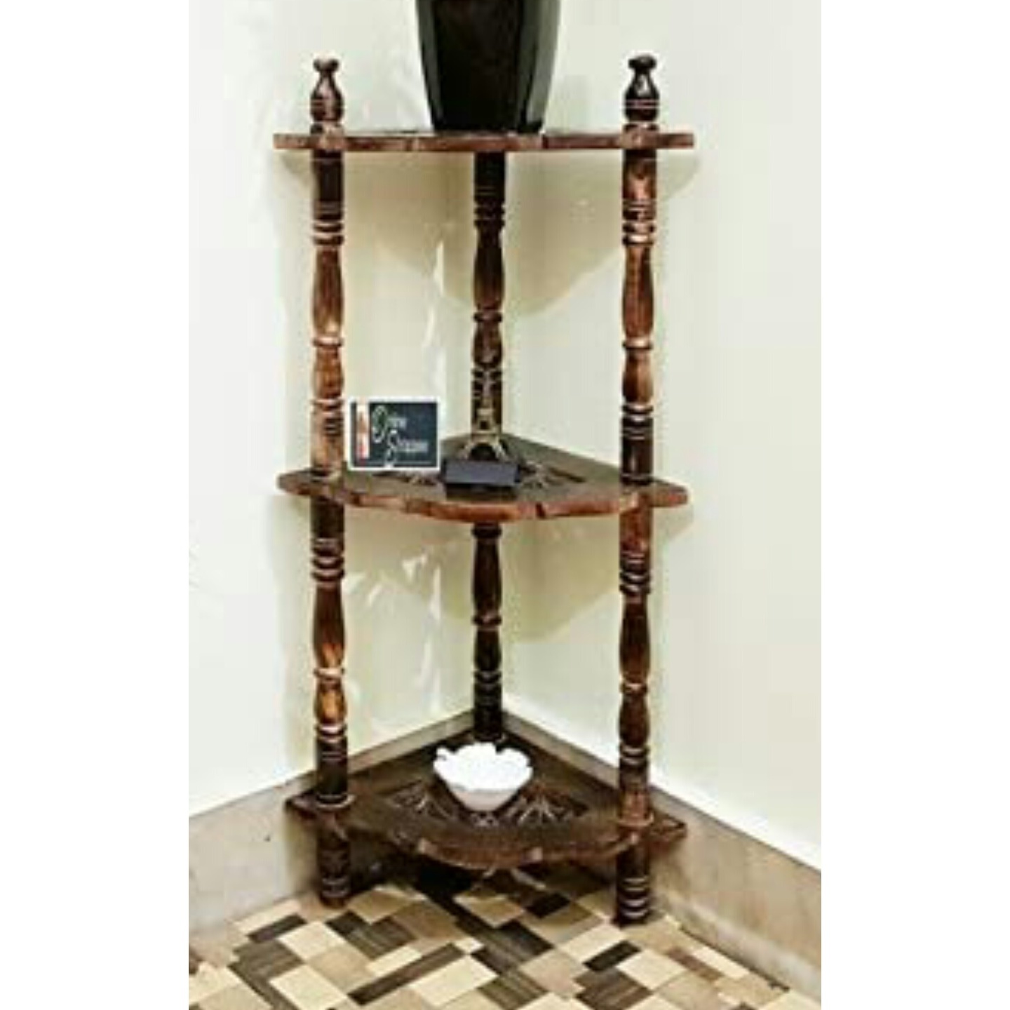 Solid Wood 3 Rack Wooden Corner Stand