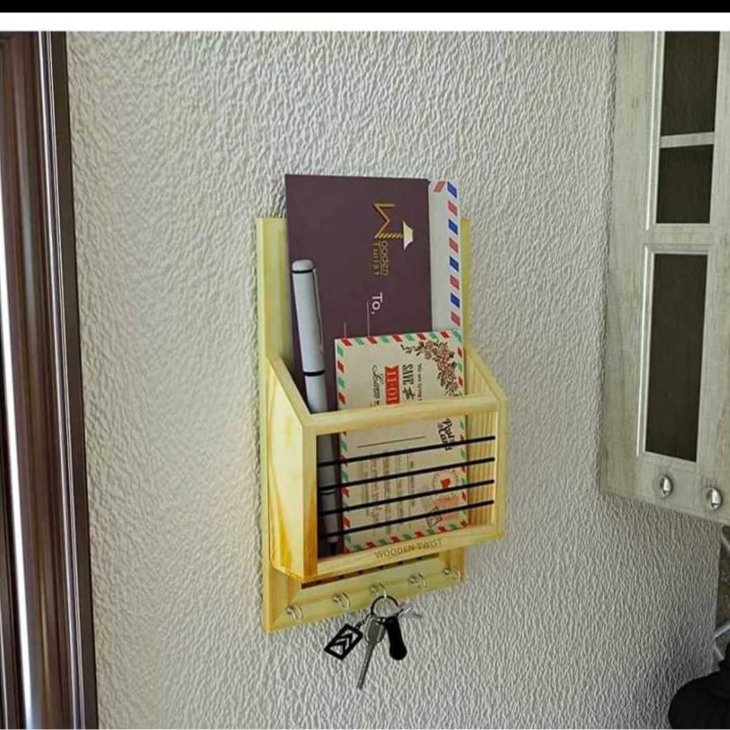 Wooden Documents & Key Holder in white polish 