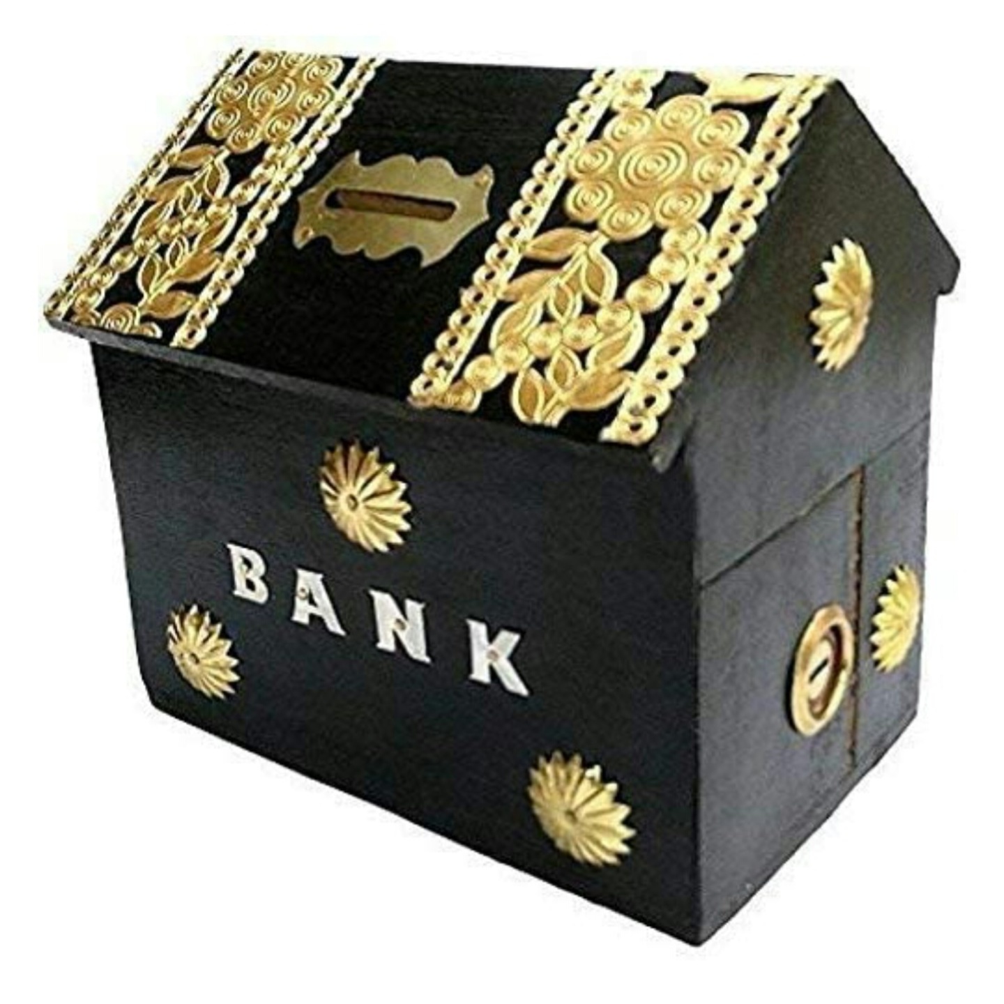 Solid Wood Kids Money bank in black hut shape 