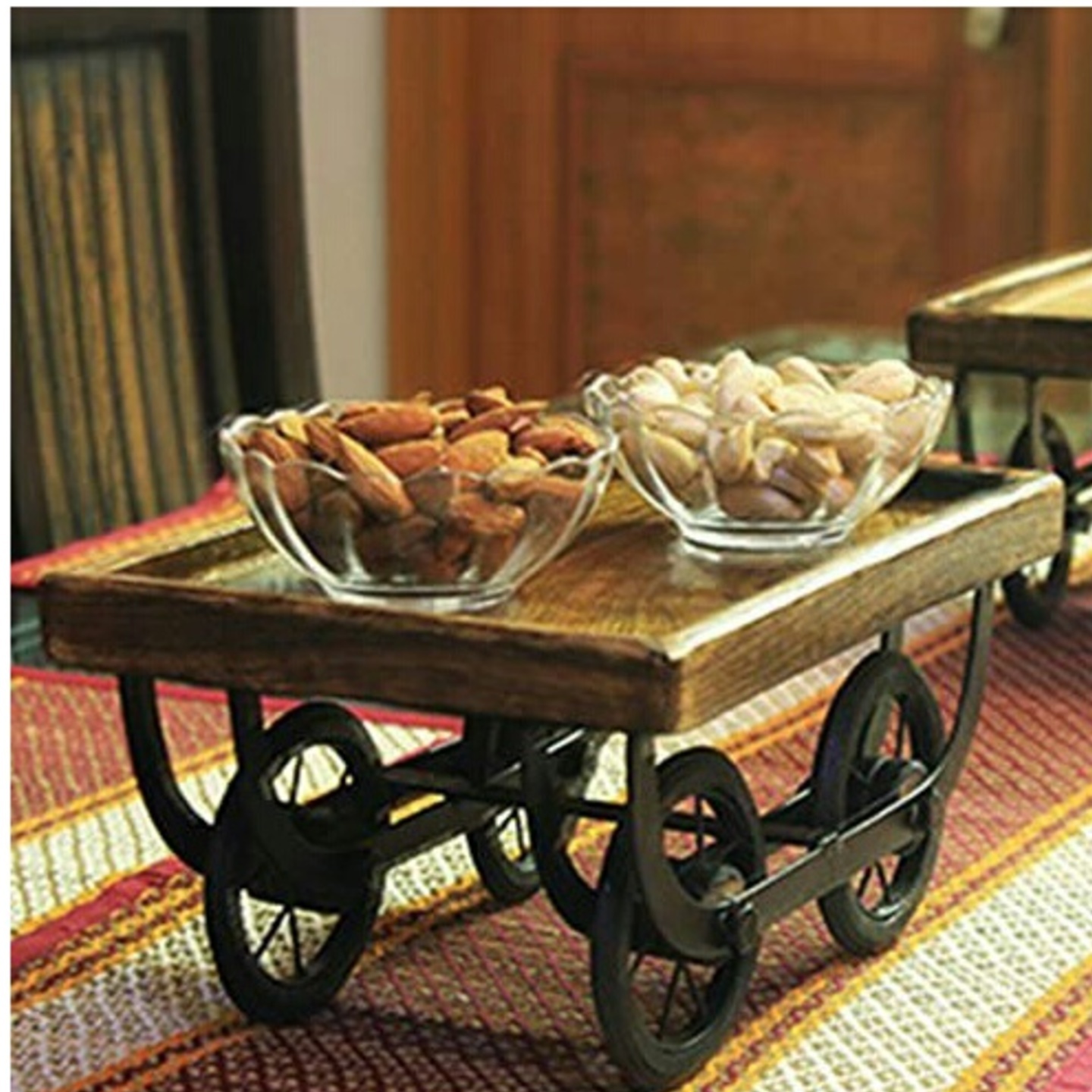 Solid Wood & Iron Dry Fruit Serving Trolly