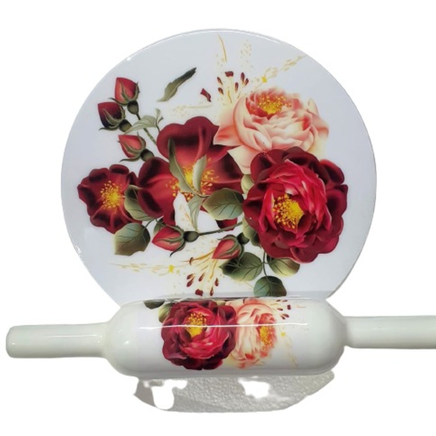 Red Rose Marble Rolling Pin Set with stand 