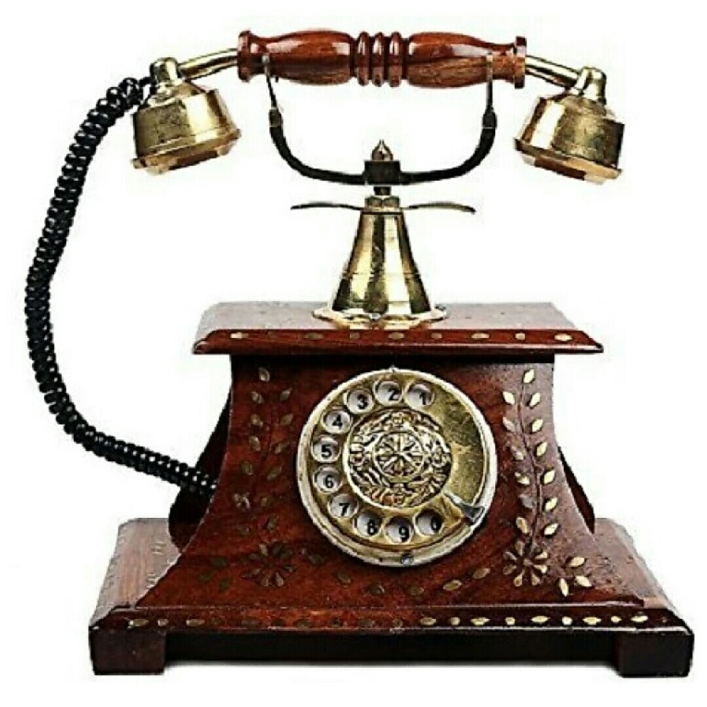 Wood & Brass Vintage Telephone Set